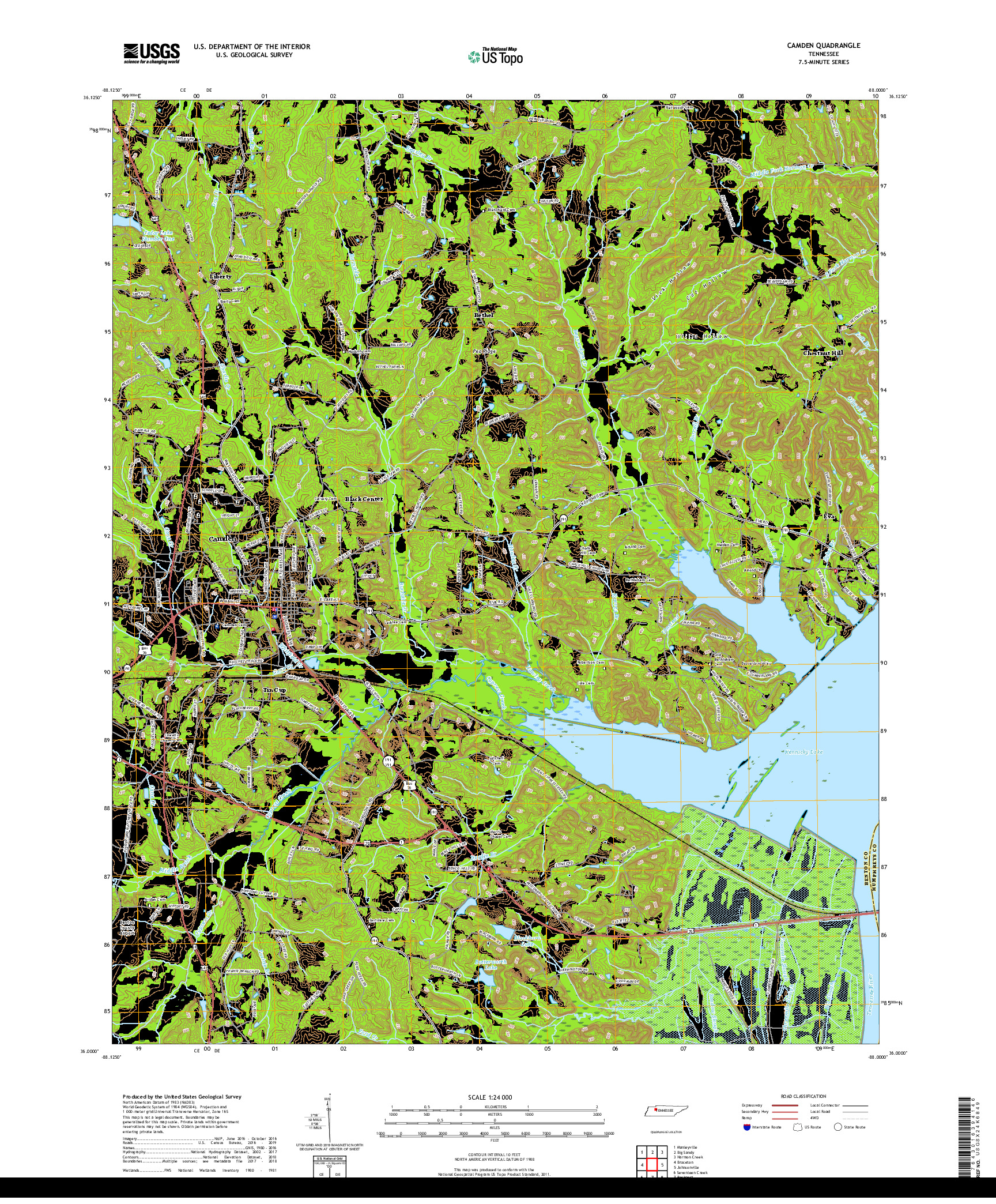 USGS US TOPO 7.5-MINUTE MAP FOR CAMDEN, TN 2019