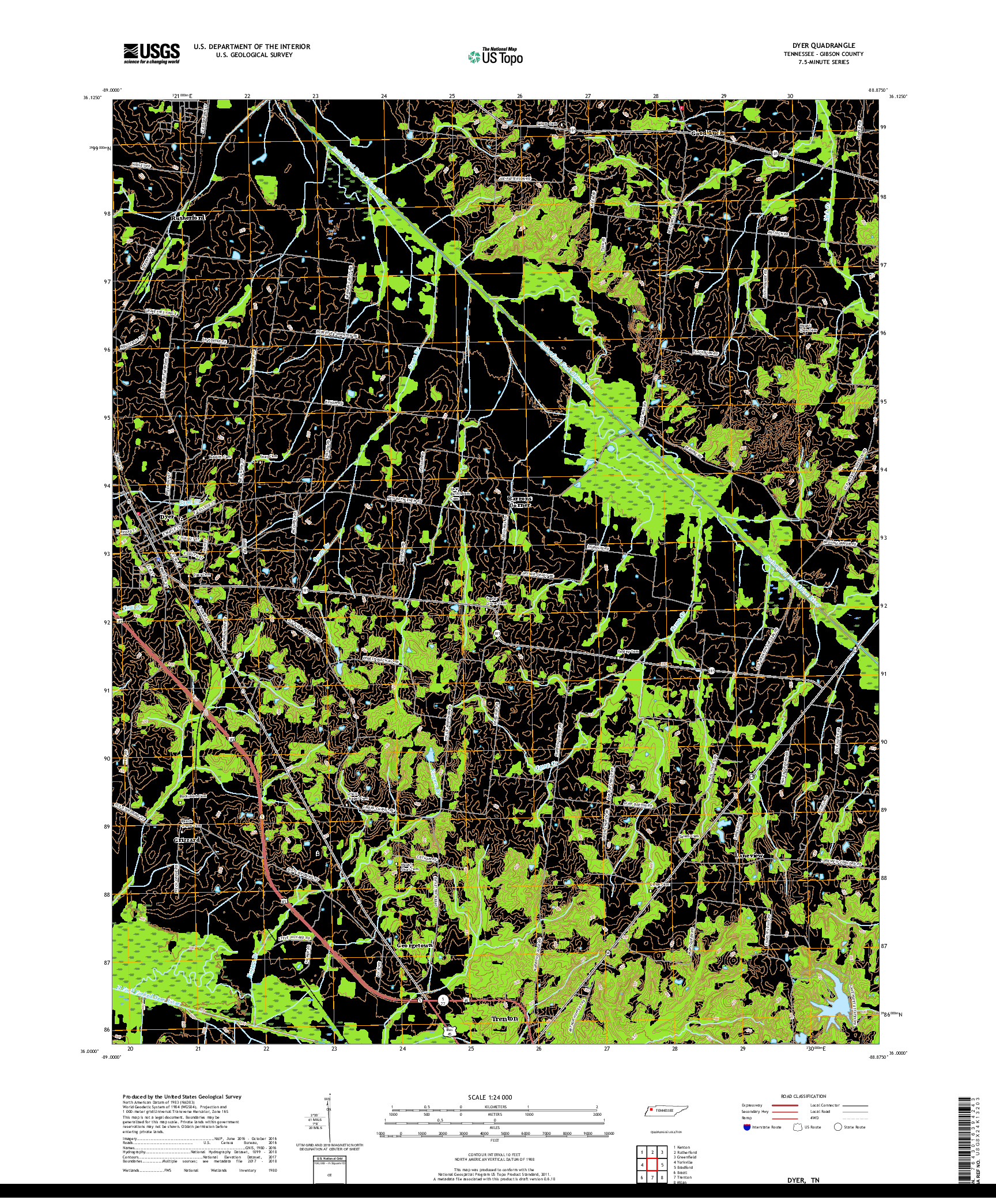 USGS US TOPO 7.5-MINUTE MAP FOR DYER, TN 2019