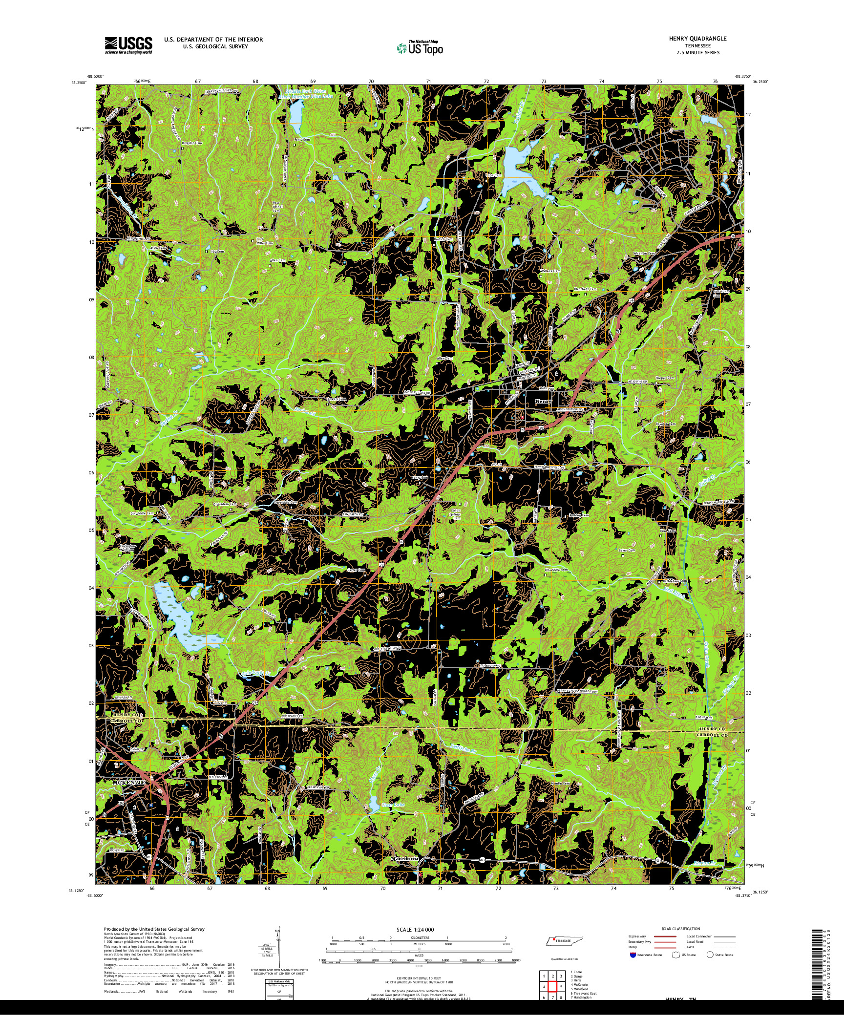 USGS US TOPO 7.5-MINUTE MAP FOR HENRY, TN 2019