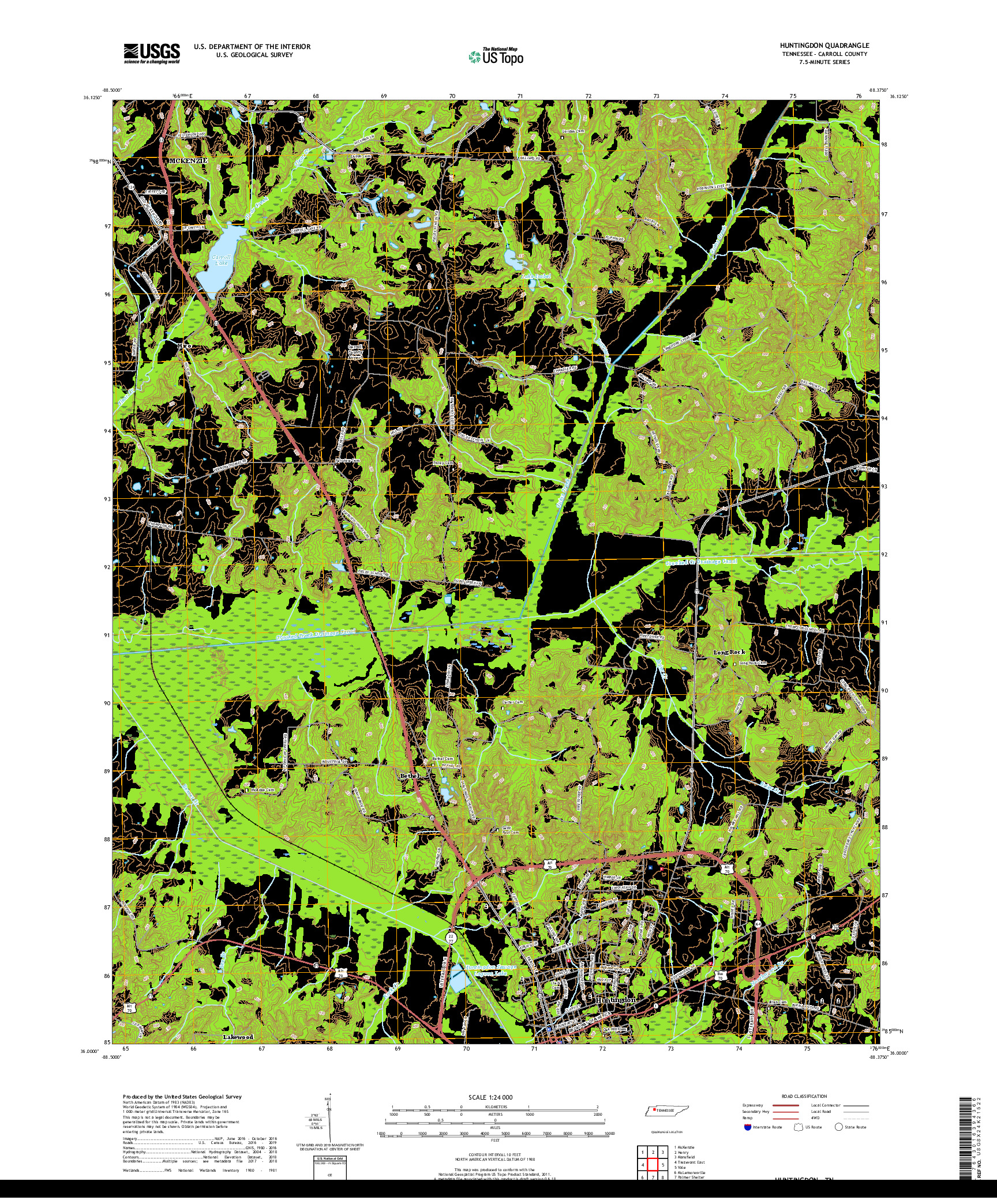 USGS US TOPO 7.5-MINUTE MAP FOR HUNTINGDON, TN 2019