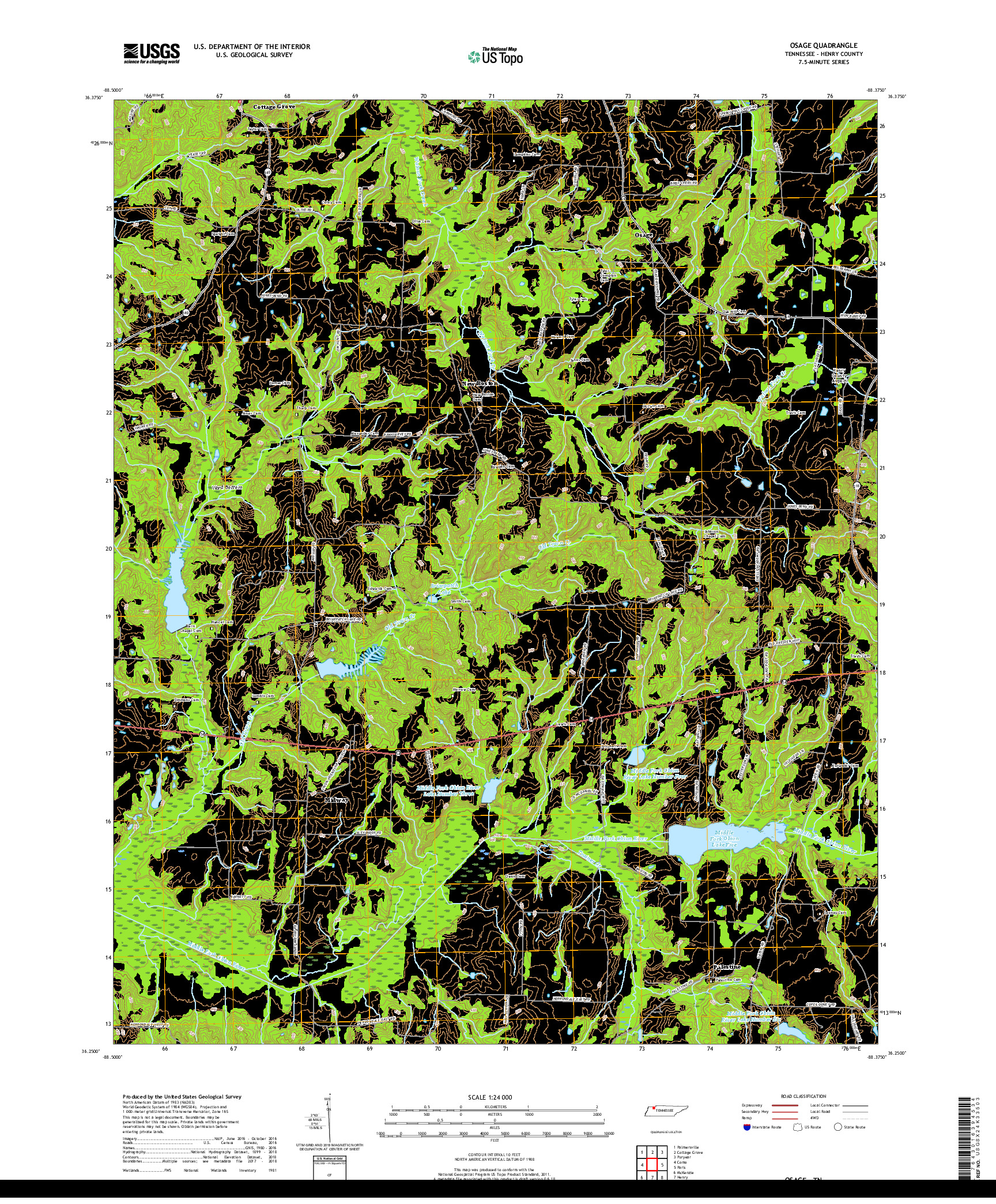 USGS US TOPO 7.5-MINUTE MAP FOR OSAGE, TN 2019