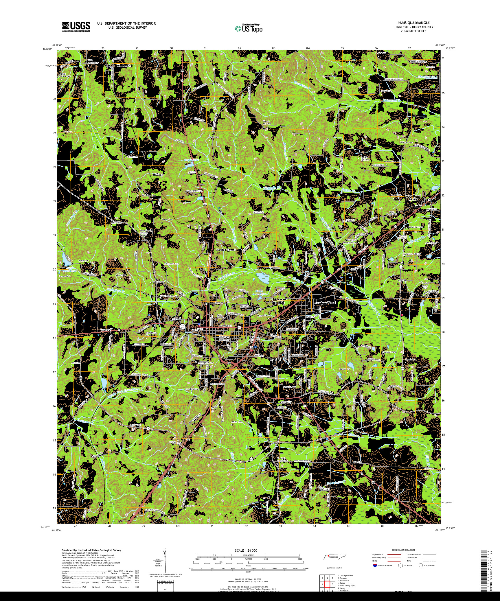 USGS US TOPO 7.5-MINUTE MAP FOR PARIS, TN 2019