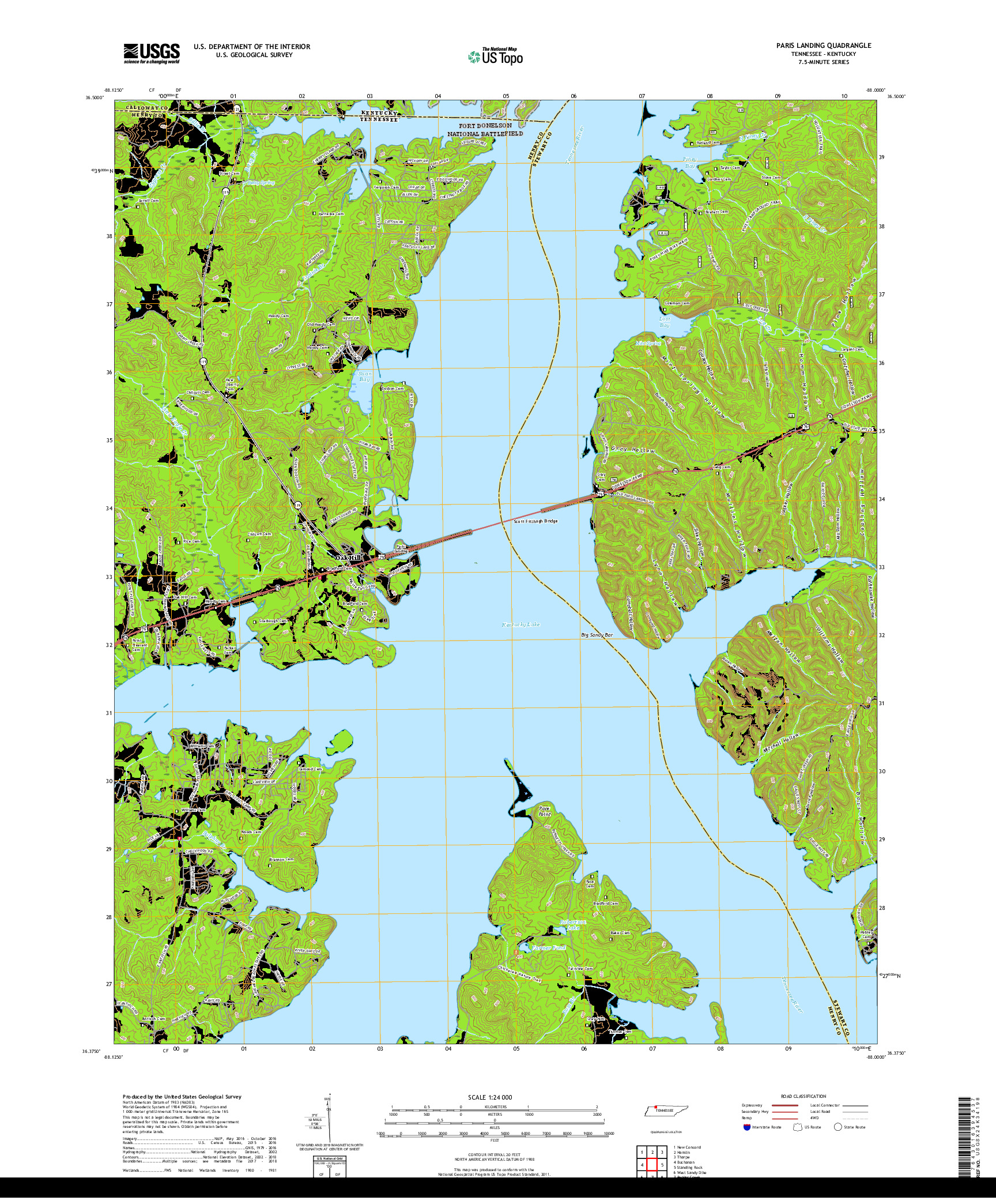 USGS US TOPO 7.5-MINUTE MAP FOR PARIS LANDING, TN,KY 2019
