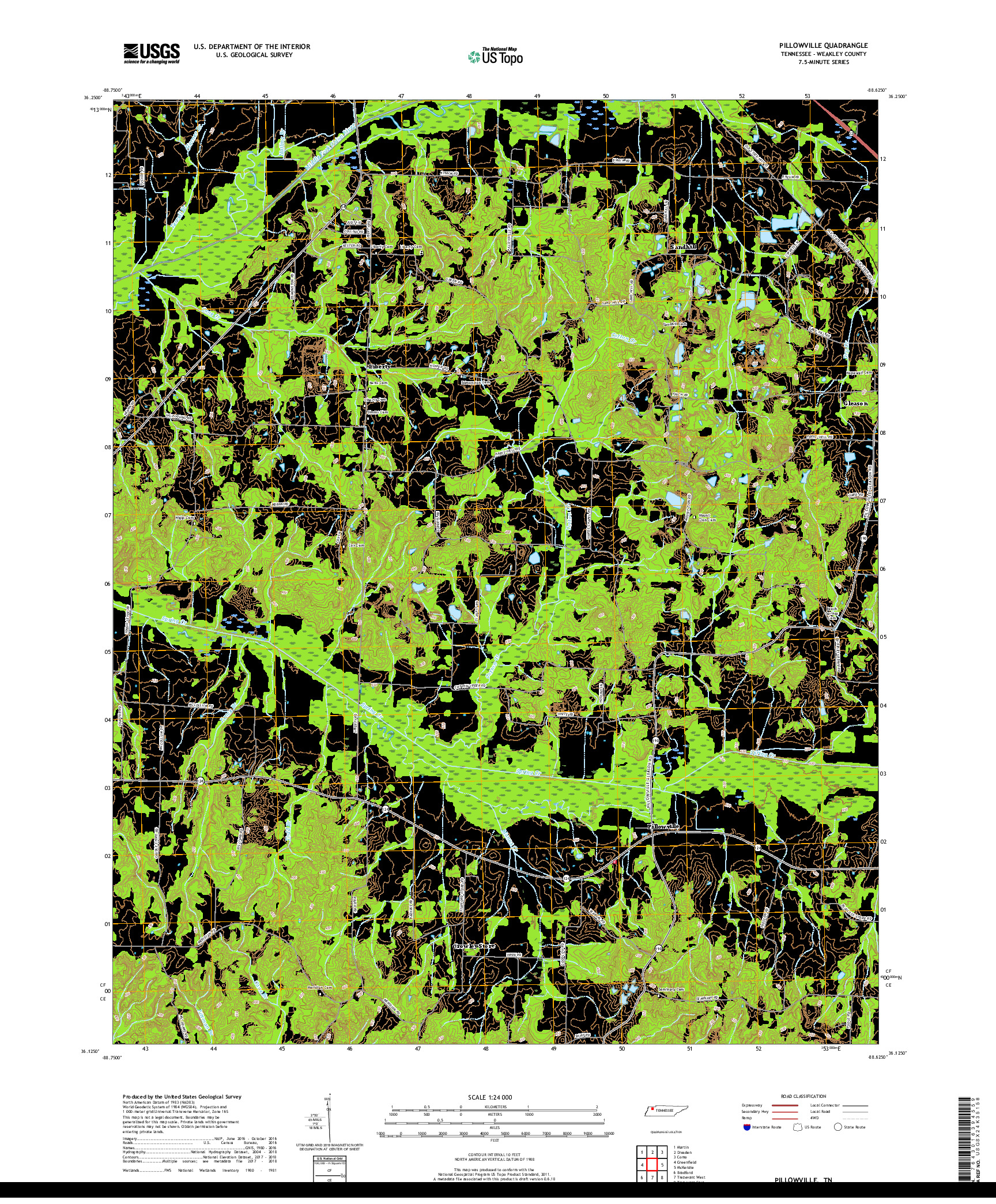 USGS US TOPO 7.5-MINUTE MAP FOR PILLOWVILLE, TN 2019