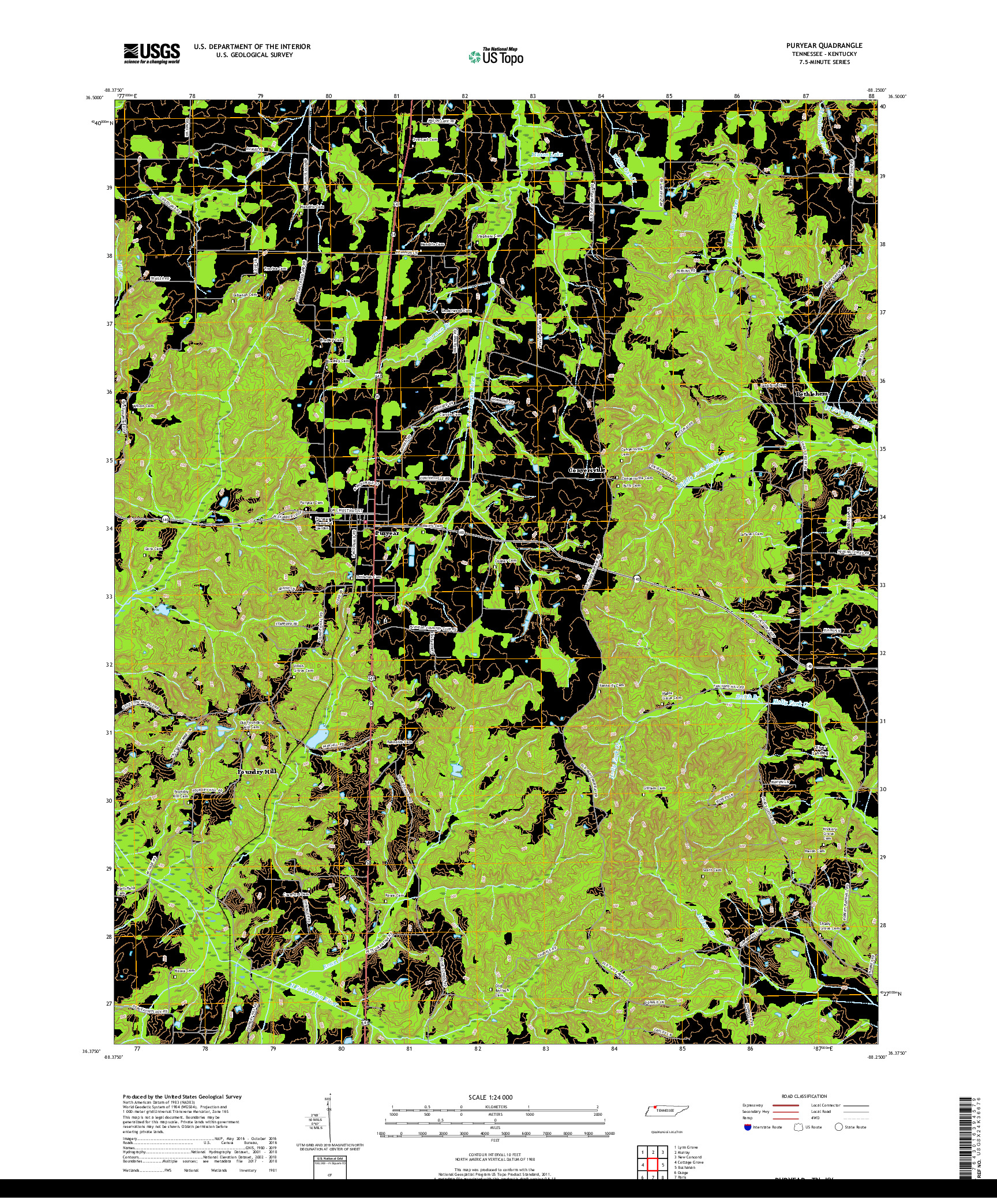 USGS US TOPO 7.5-MINUTE MAP FOR PURYEAR, TN,KY 2019