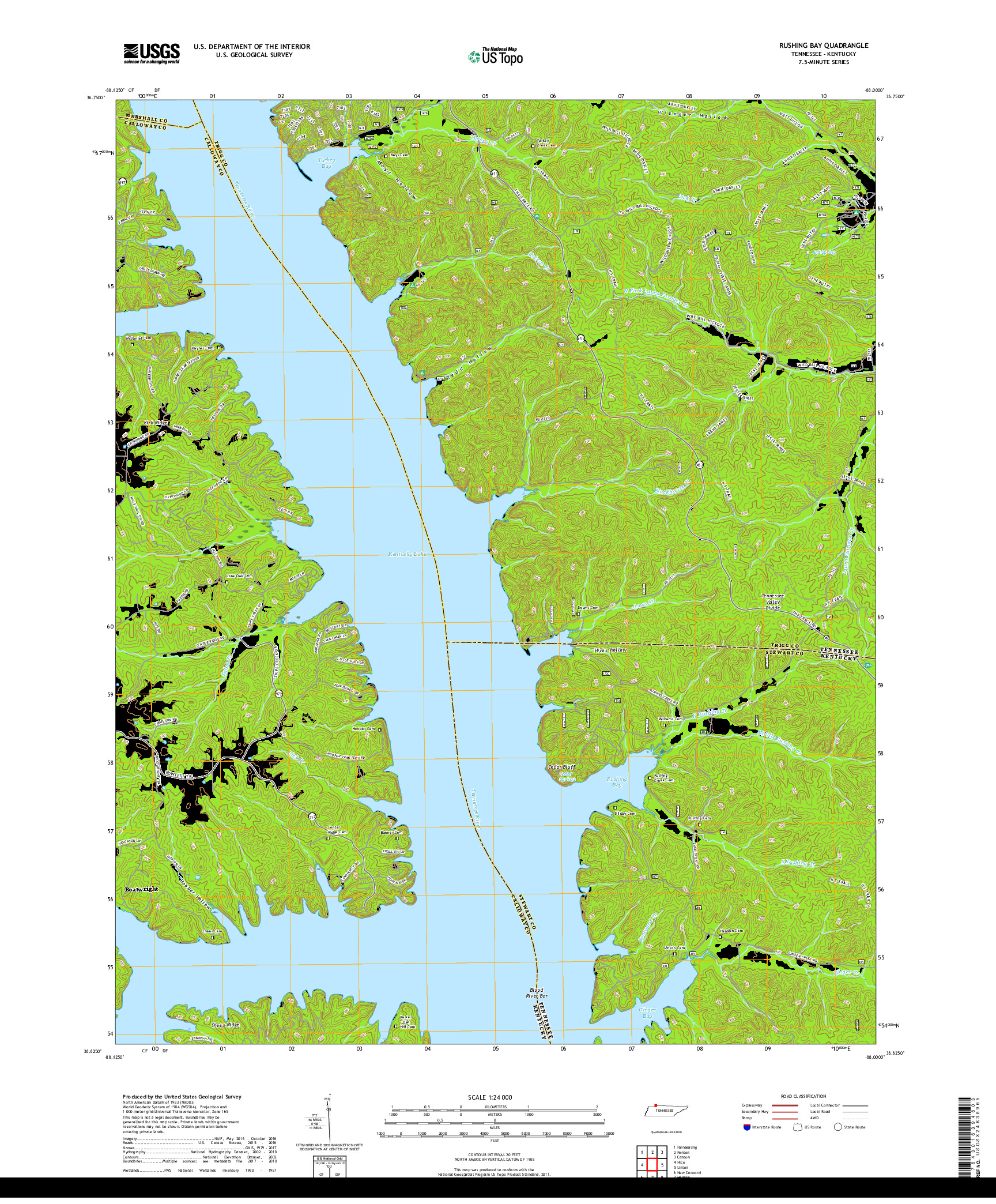 USGS US TOPO 7.5-MINUTE MAP FOR RUSHING BAY, TN,KY 2019