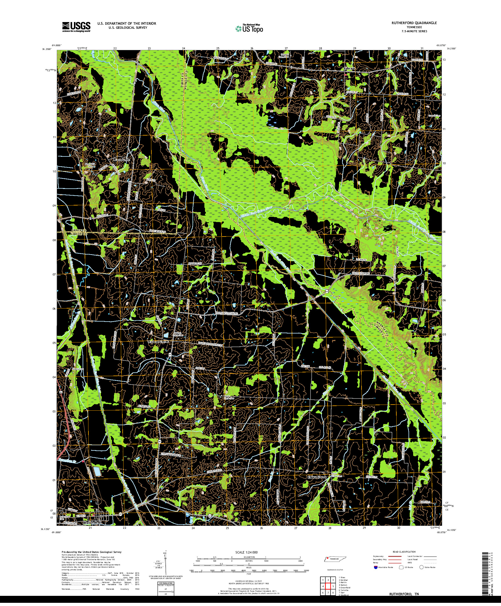 USGS US TOPO 7.5-MINUTE MAP FOR RUTHERFORD, TN 2019