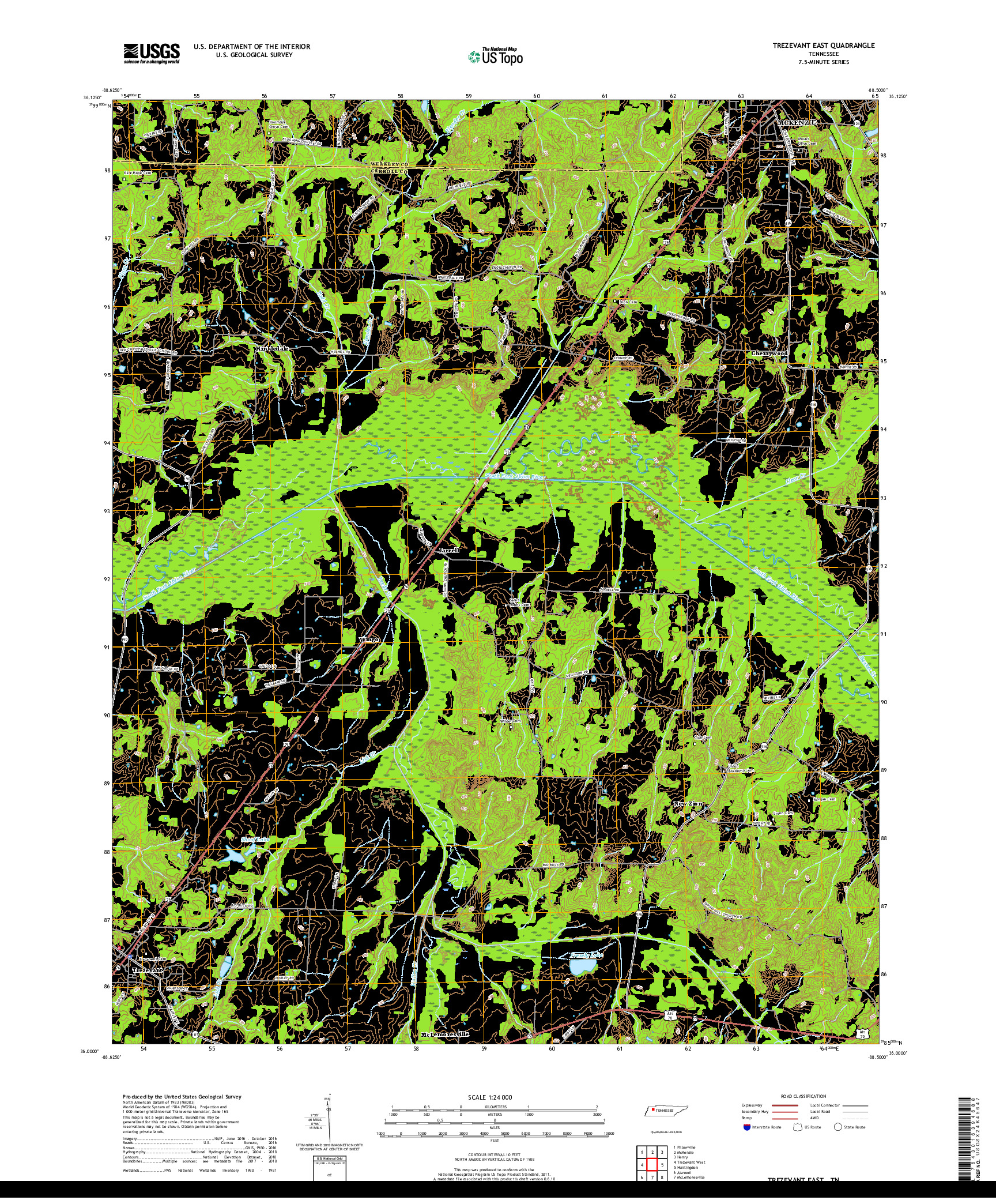 USGS US TOPO 7.5-MINUTE MAP FOR TREZEVANT EAST, TN 2019