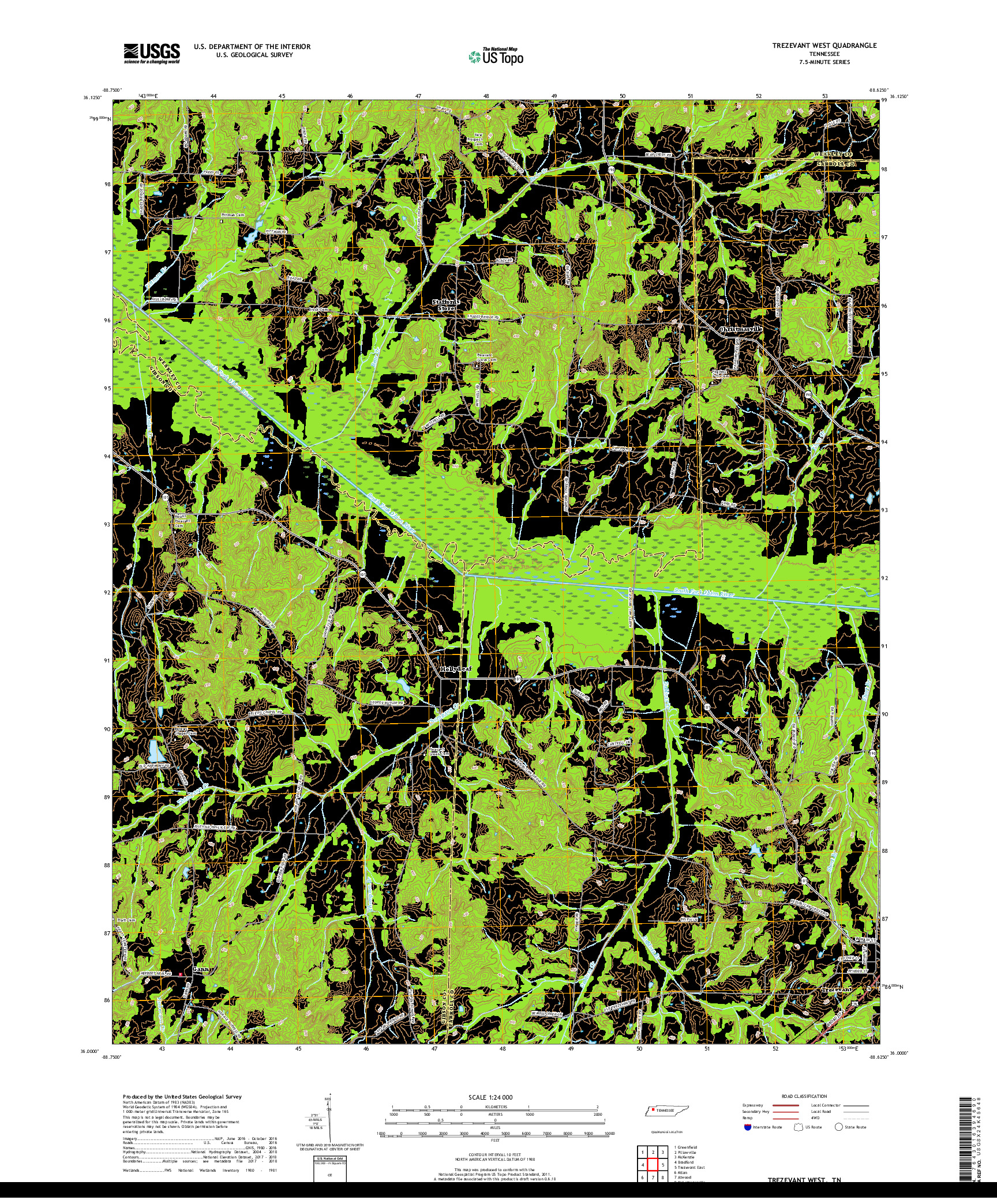 USGS US TOPO 7.5-MINUTE MAP FOR TREZEVANT WEST, TN 2019