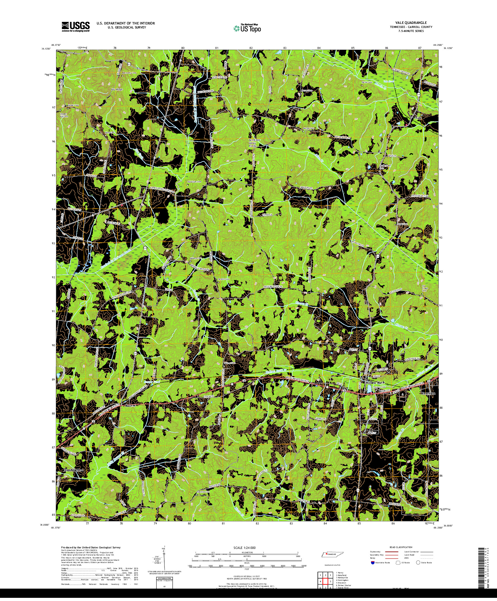 USGS US TOPO 7.5-MINUTE MAP FOR VALE, TN 2019