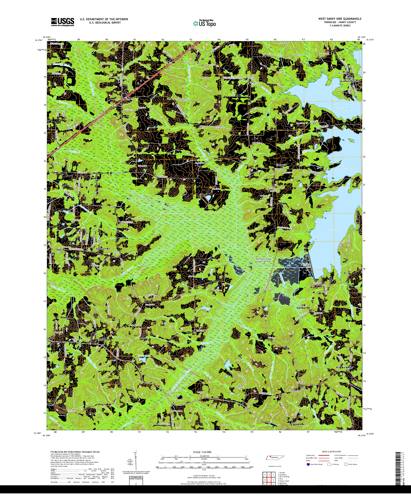 USGS US TOPO 7.5-MINUTE MAP FOR WEST SANDY DIKE, TN 2019