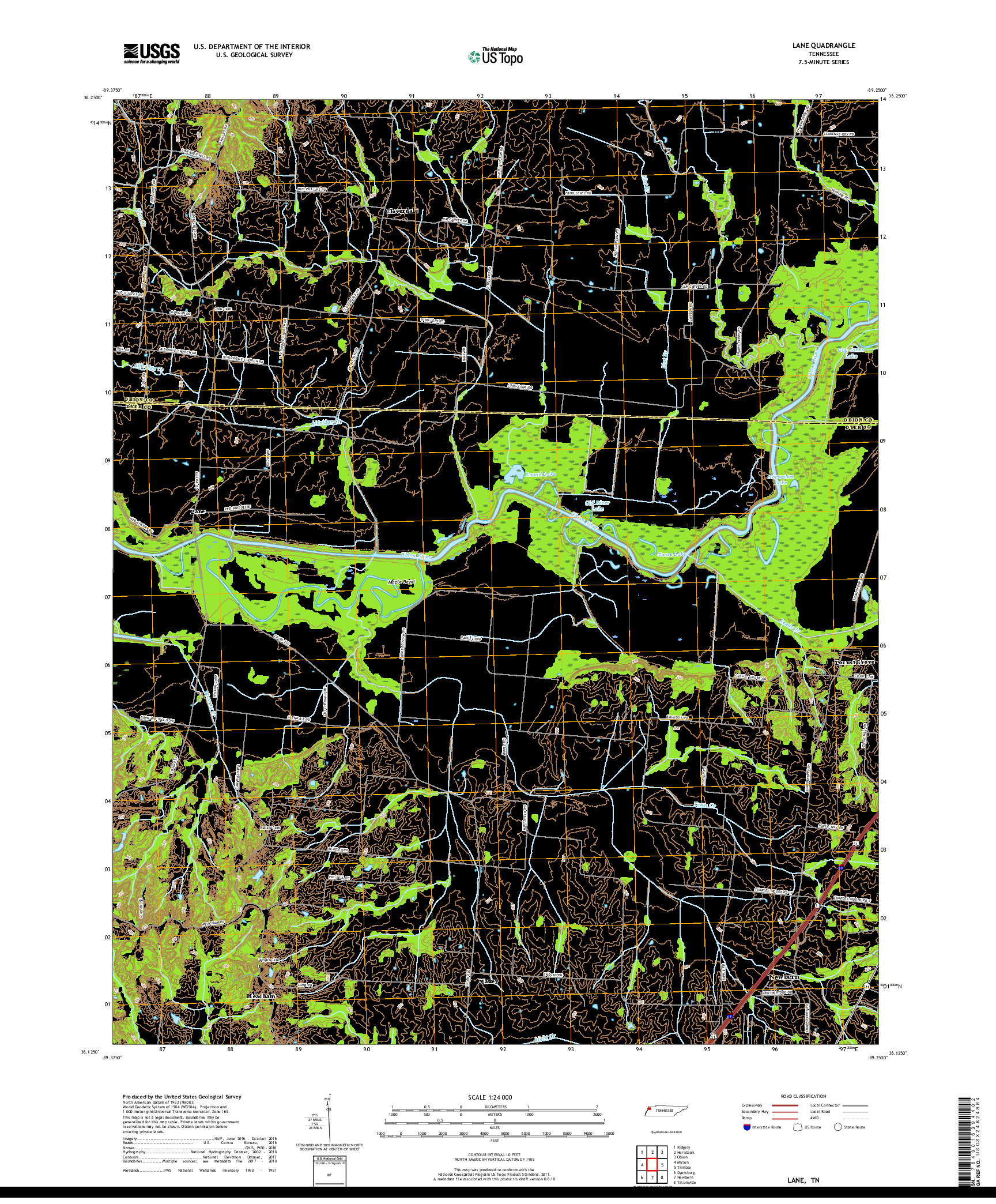 USGS US TOPO 7.5-MINUTE MAP FOR LANE, TN 2019