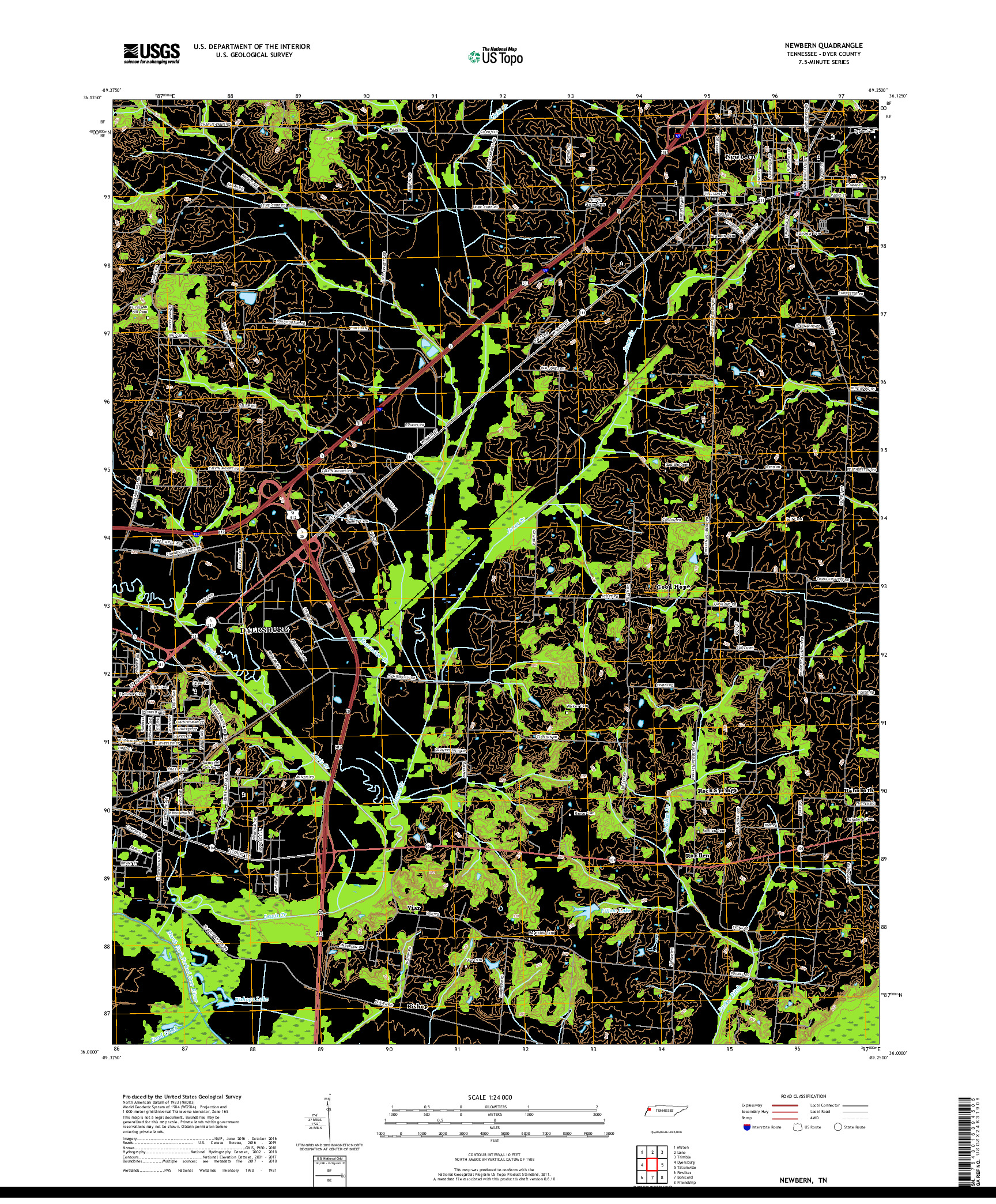 USGS US TOPO 7.5-MINUTE MAP FOR NEWBERN, TN 2019