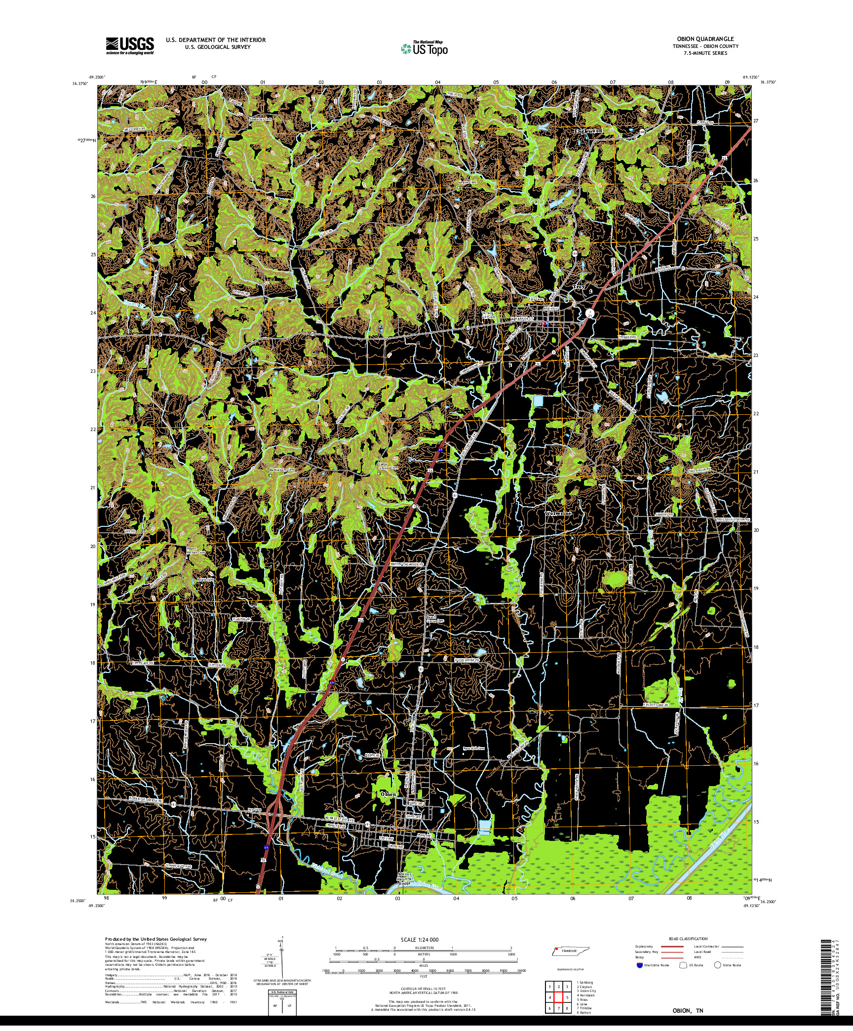 USGS US TOPO 7.5-MINUTE MAP FOR OBION, TN 2019