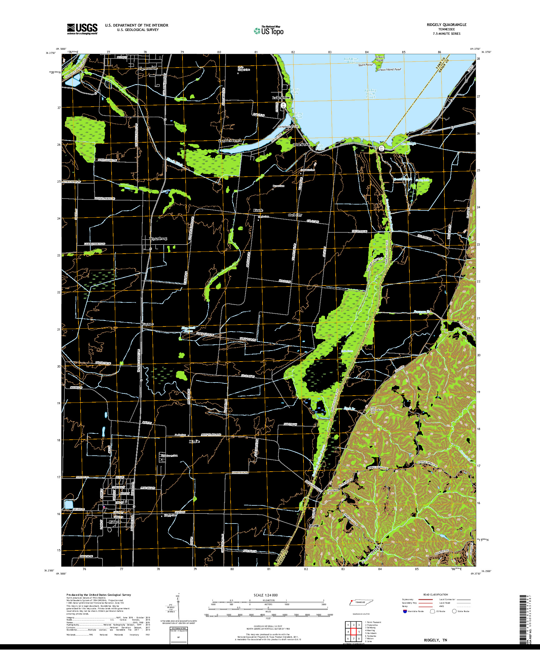 USGS US TOPO 7.5-MINUTE MAP FOR RIDGELY, TN 2019