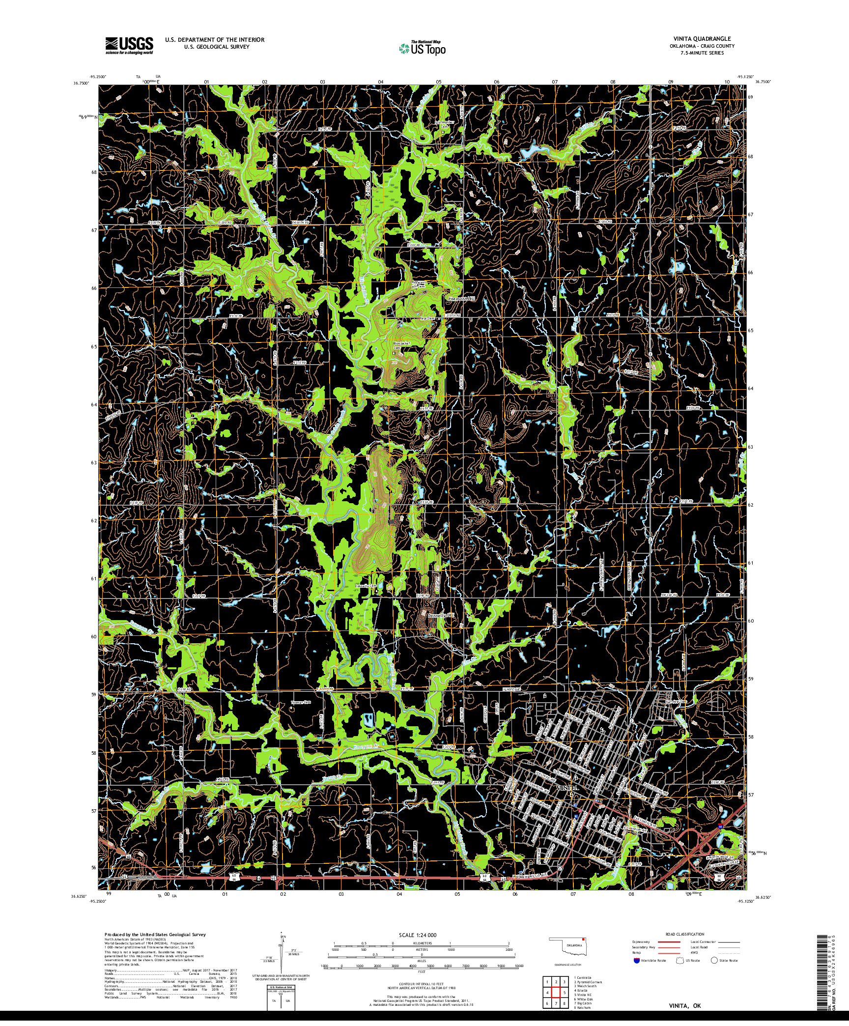 USGS US TOPO 7.5-MINUTE MAP FOR VINITA, OK 2019