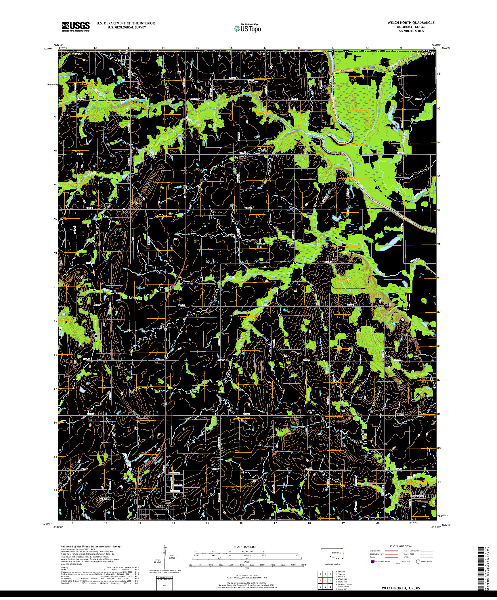 USGS US TOPO 7.5-MINUTE MAP FOR WELCH NORTH, OK,KS 2019