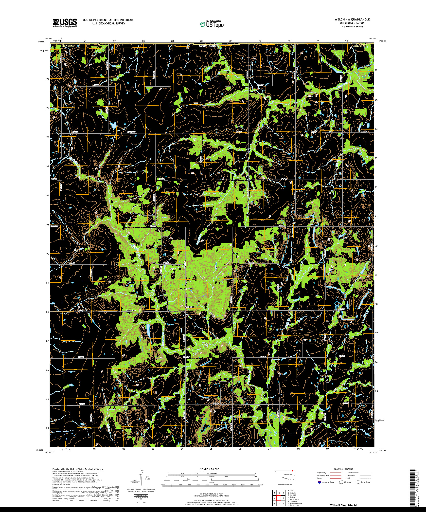 USGS US TOPO 7.5-MINUTE MAP FOR WELCH NW, OK,KS 2019