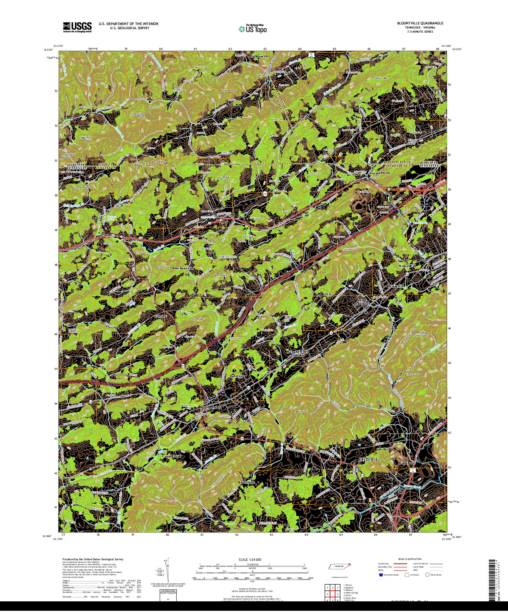 USGS US TOPO 7.5-MINUTE MAP FOR BLOUNTVILLE, TN,VA 2019