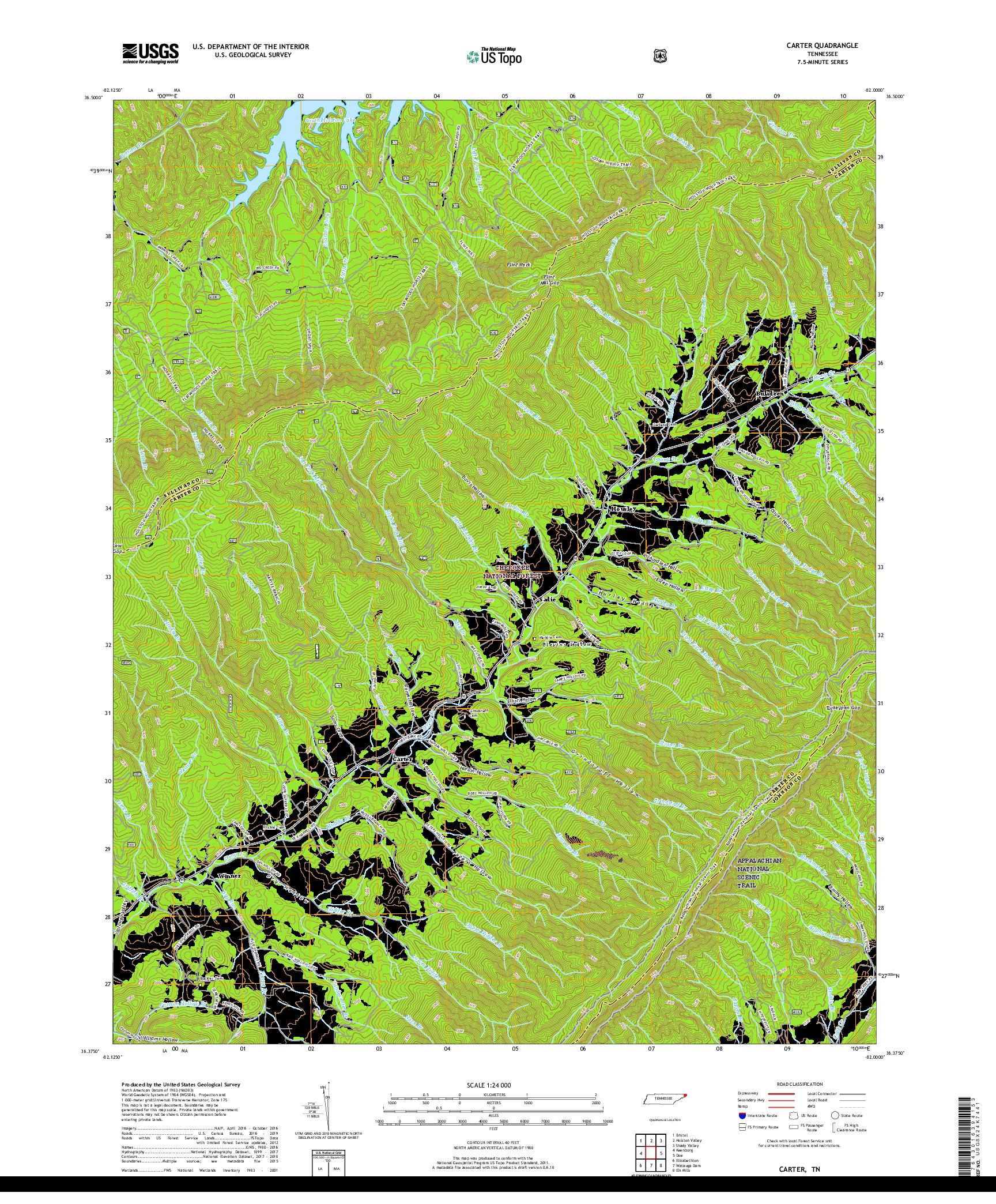 USGS US TOPO 7.5-MINUTE MAP FOR CARTER, TN 2019