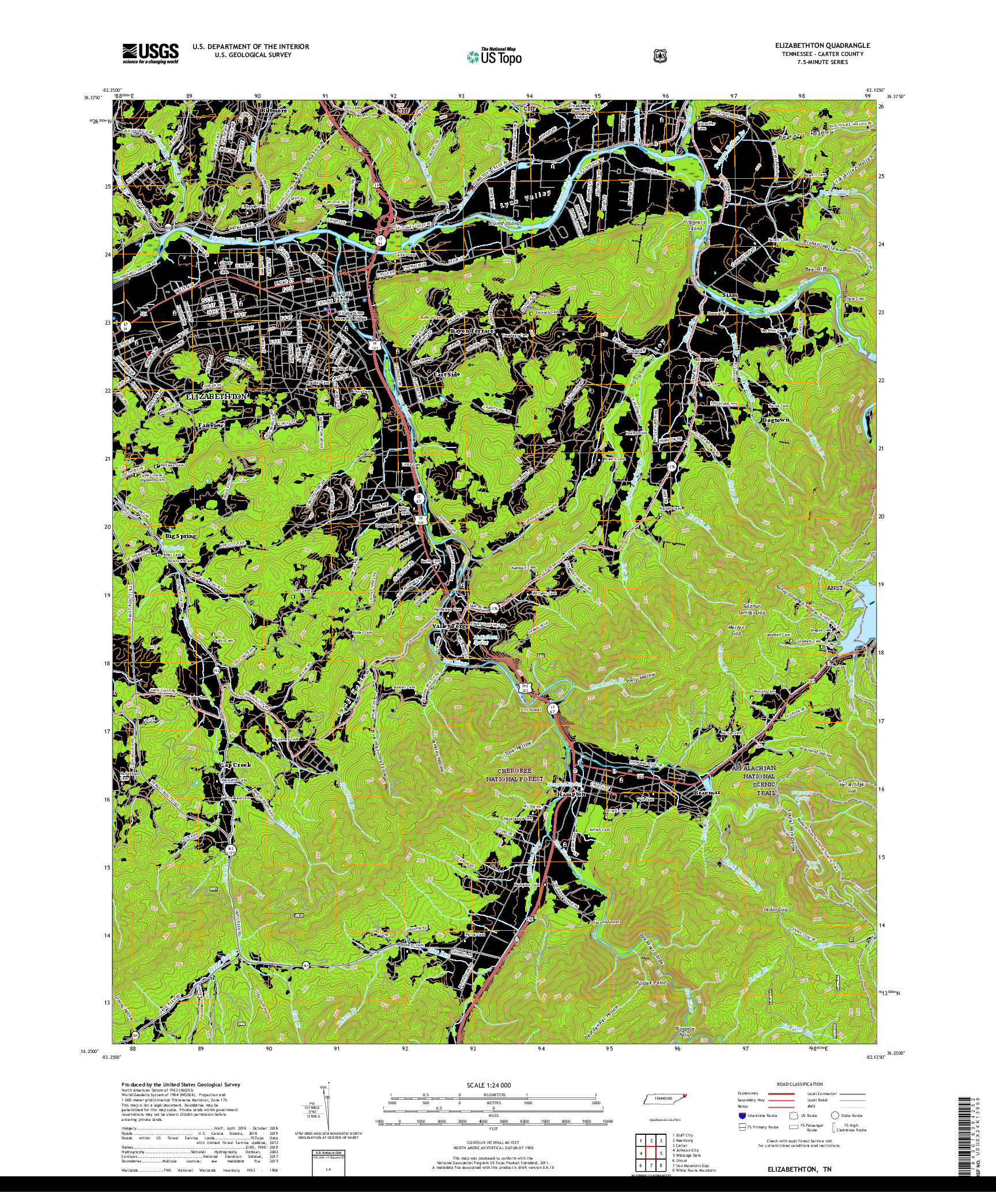 USGS US TOPO 7.5-MINUTE MAP FOR ELIZABETHTON, TN 2019