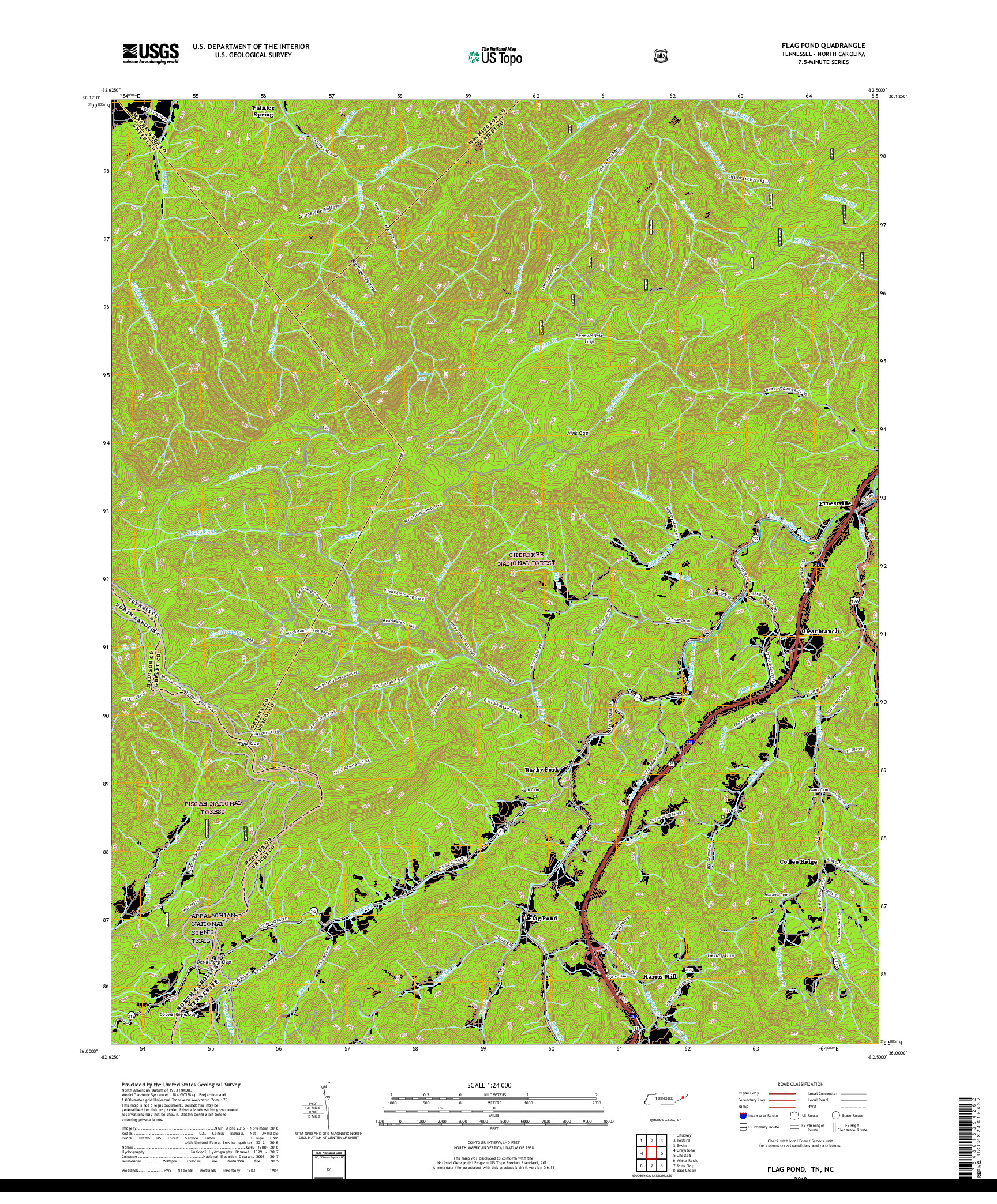 USGS US TOPO 7.5-MINUTE MAP FOR FLAG POND, TN,NC 2019