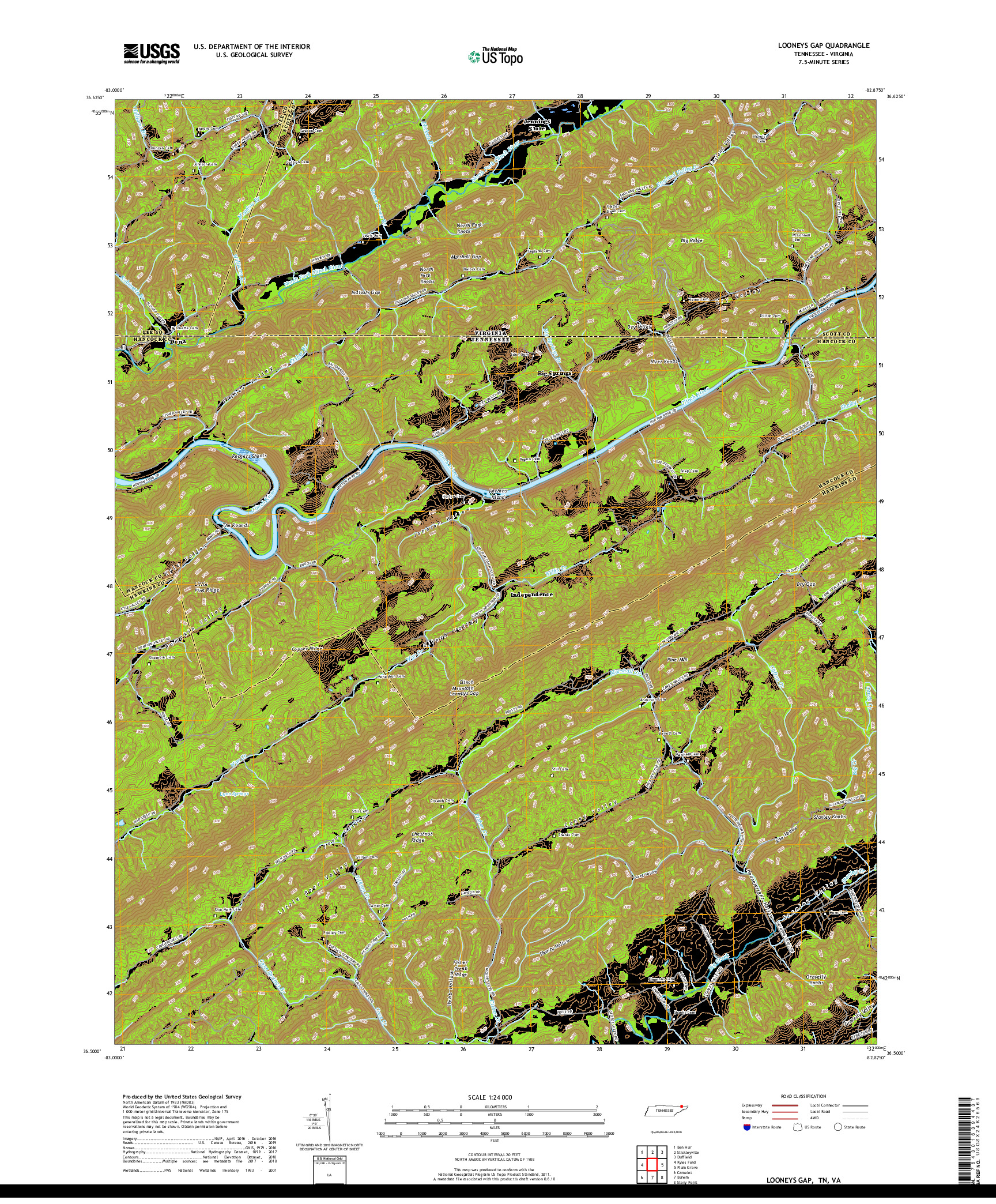 USGS US TOPO 7.5-MINUTE MAP FOR LOONEYS GAP, TN,VA 2019