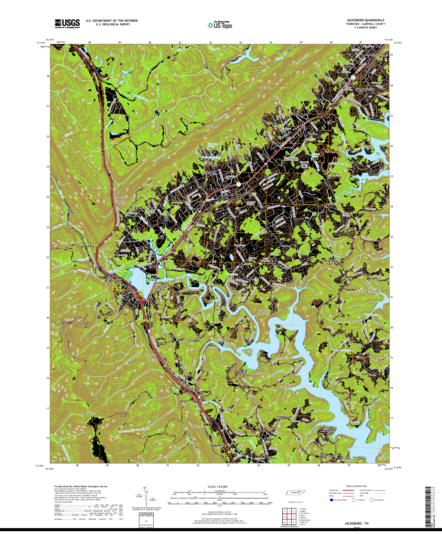 USGS US TOPO 7.5-MINUTE MAP FOR JACKSBORO, TN 2019