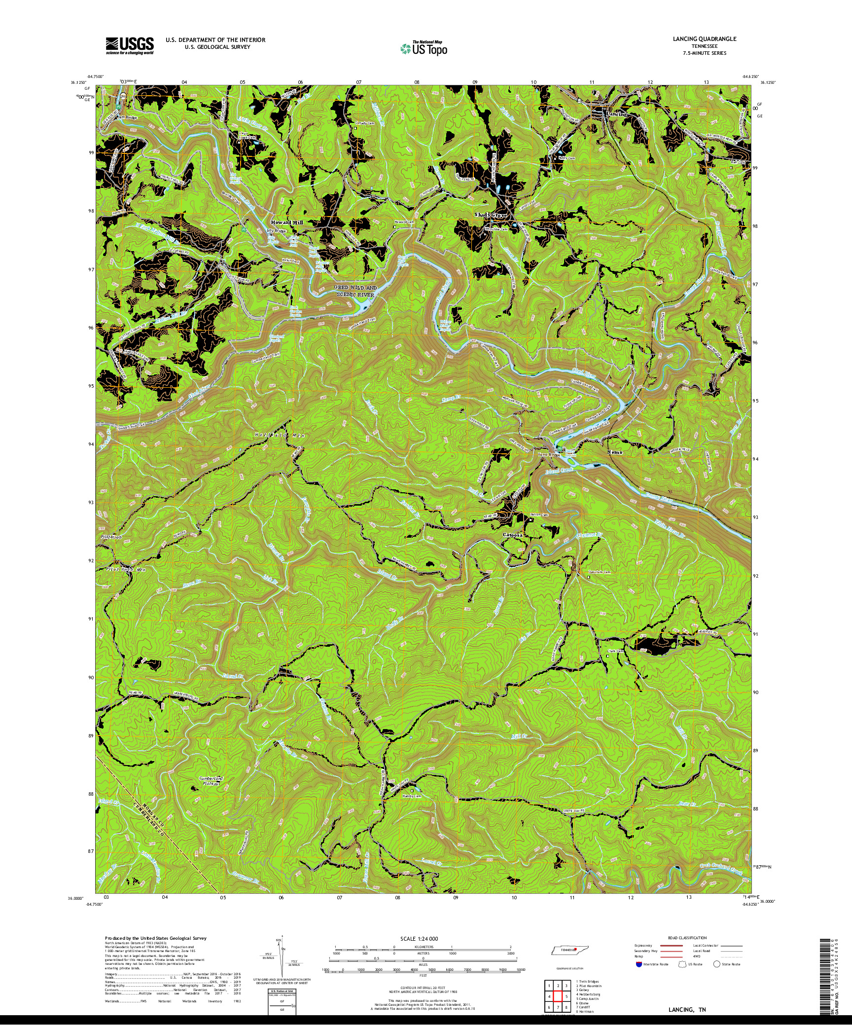 USGS US TOPO 7.5-MINUTE MAP FOR LANCING, TN 2019