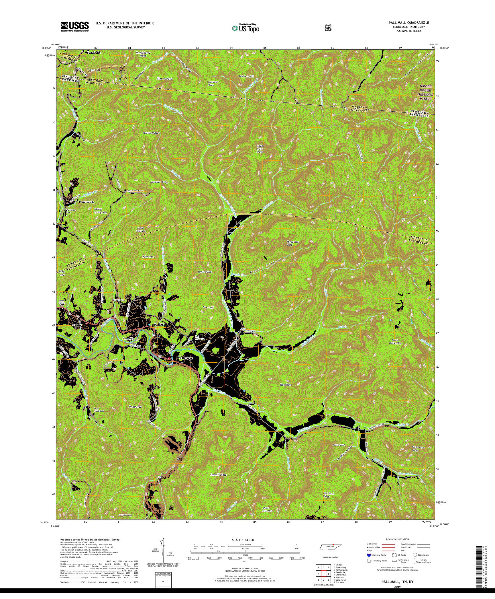 USGS US TOPO 7.5-MINUTE MAP FOR PALL MALL, TN,KY 2019