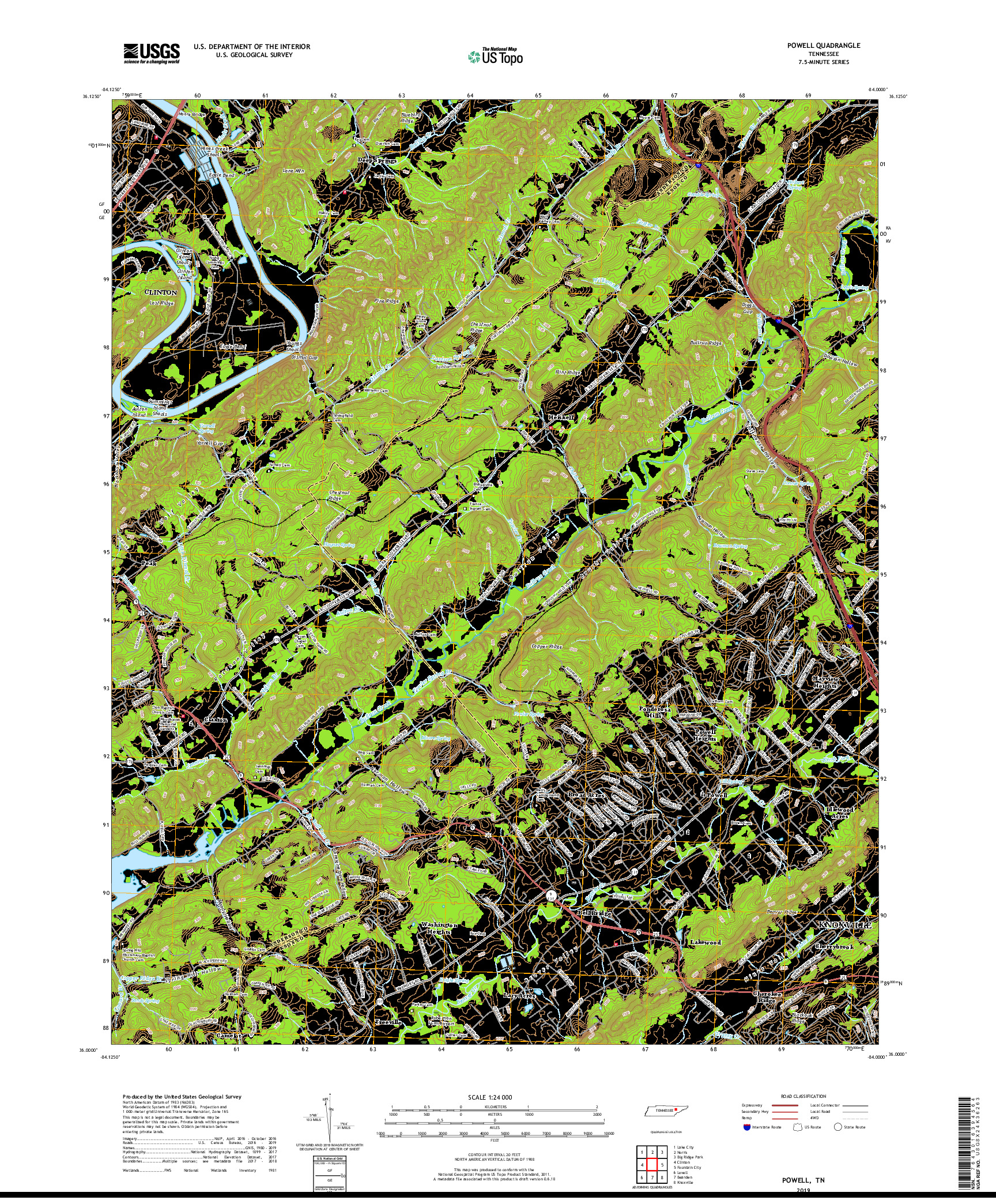 USGS US TOPO 7.5-MINUTE MAP FOR POWELL, TN 2019