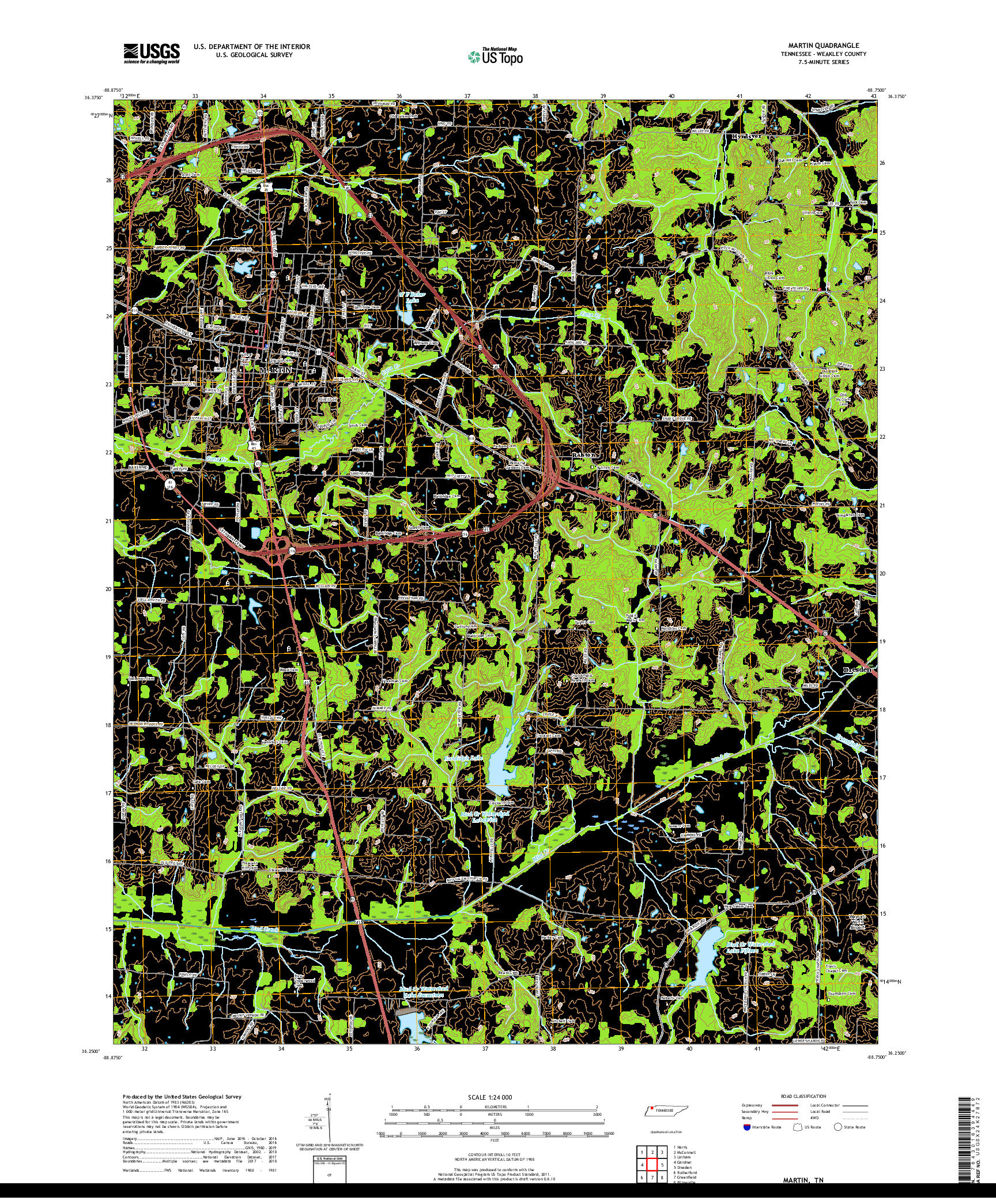 USGS US TOPO 7.5-MINUTE MAP FOR MARTIN, TN 2019