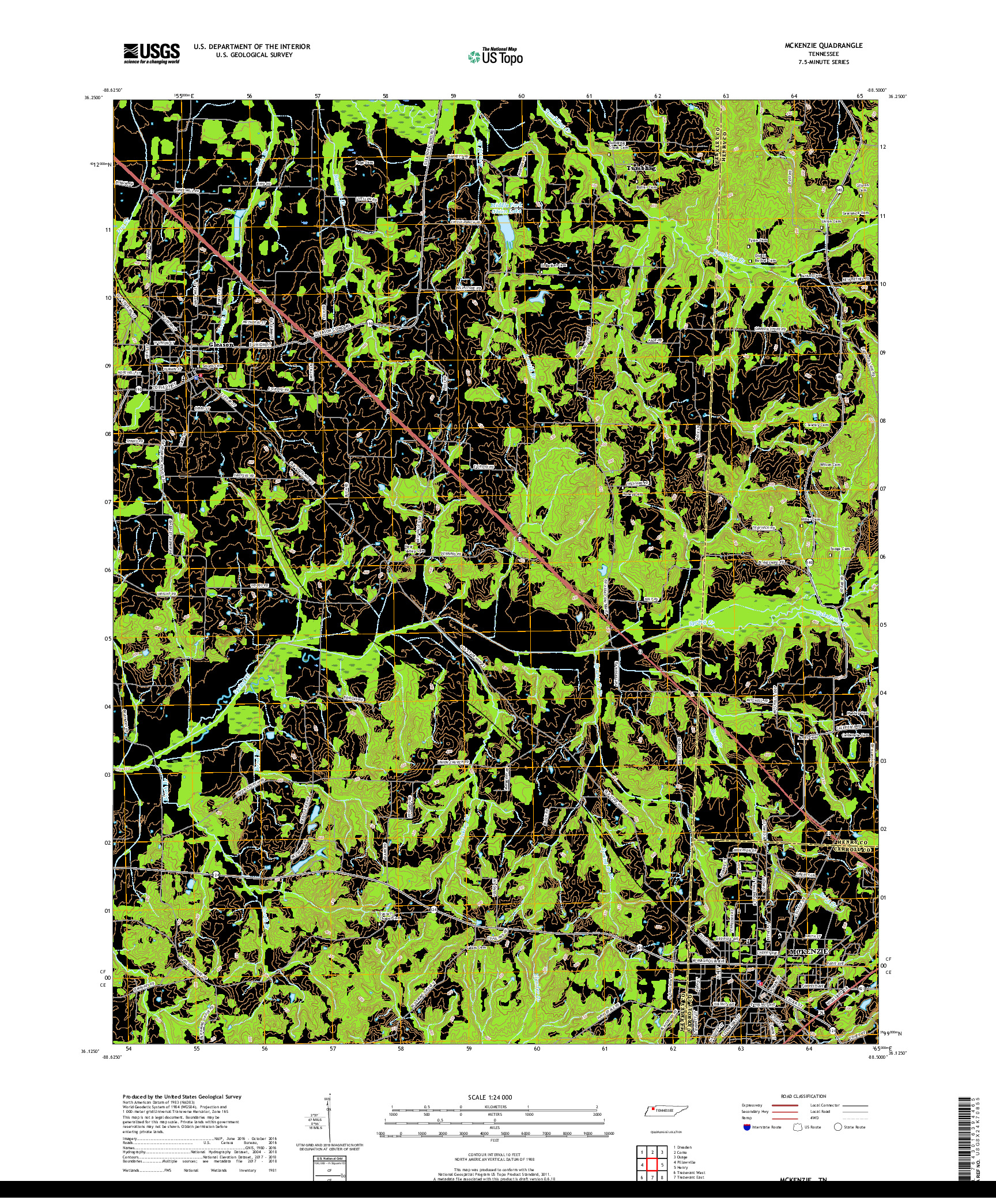 USGS US TOPO 7.5-MINUTE MAP FOR MCKENZIE, TN 2019