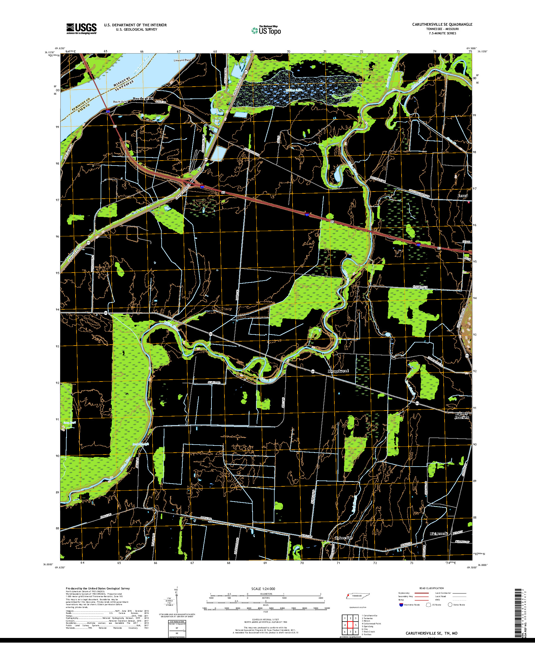 USGS US TOPO 7.5-MINUTE MAP FOR CARUTHERSVILLE SE, TN,MO 2019