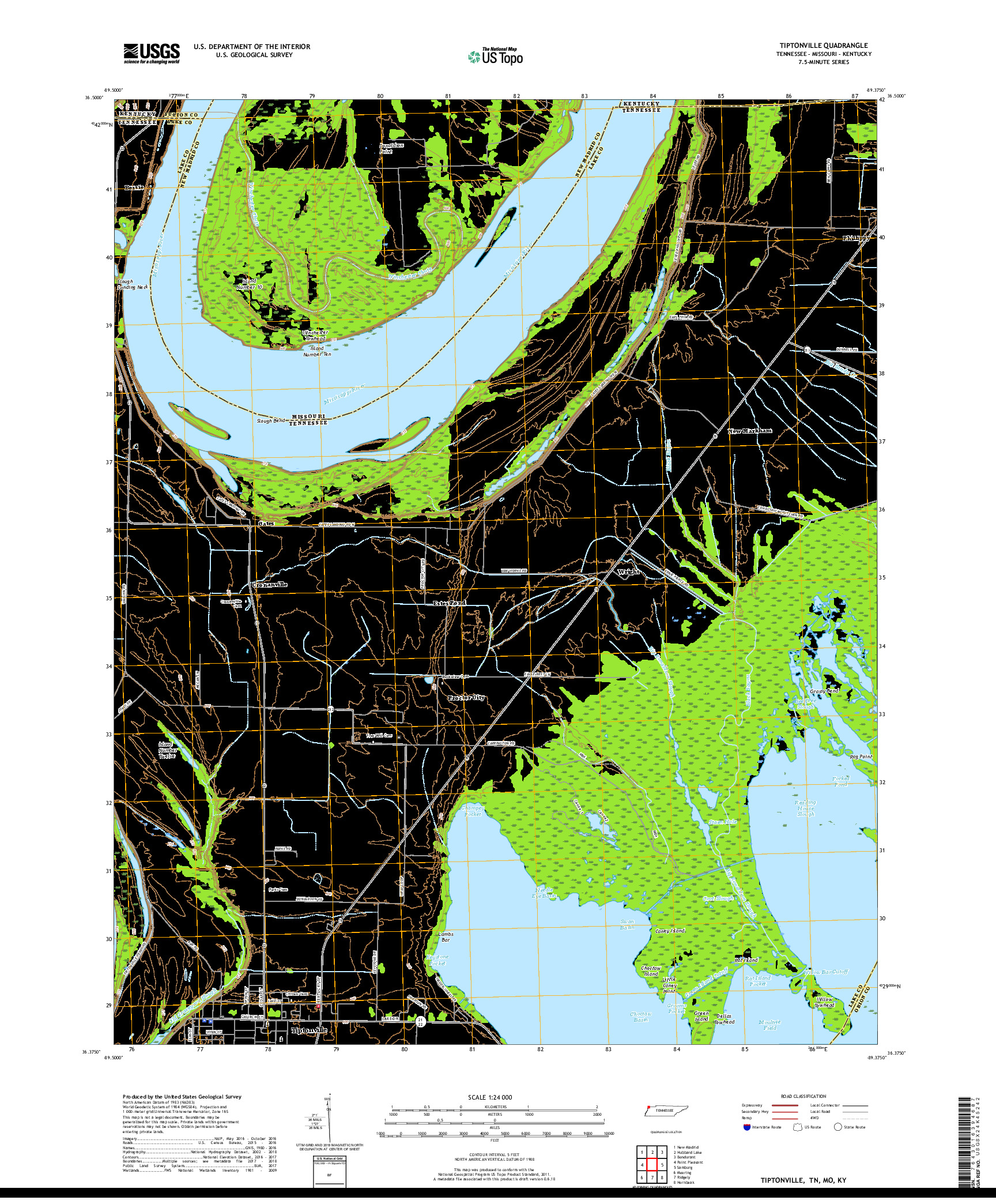 USGS US TOPO 7.5-MINUTE MAP FOR TIPTONVILLE, TN,MO,KY 2019