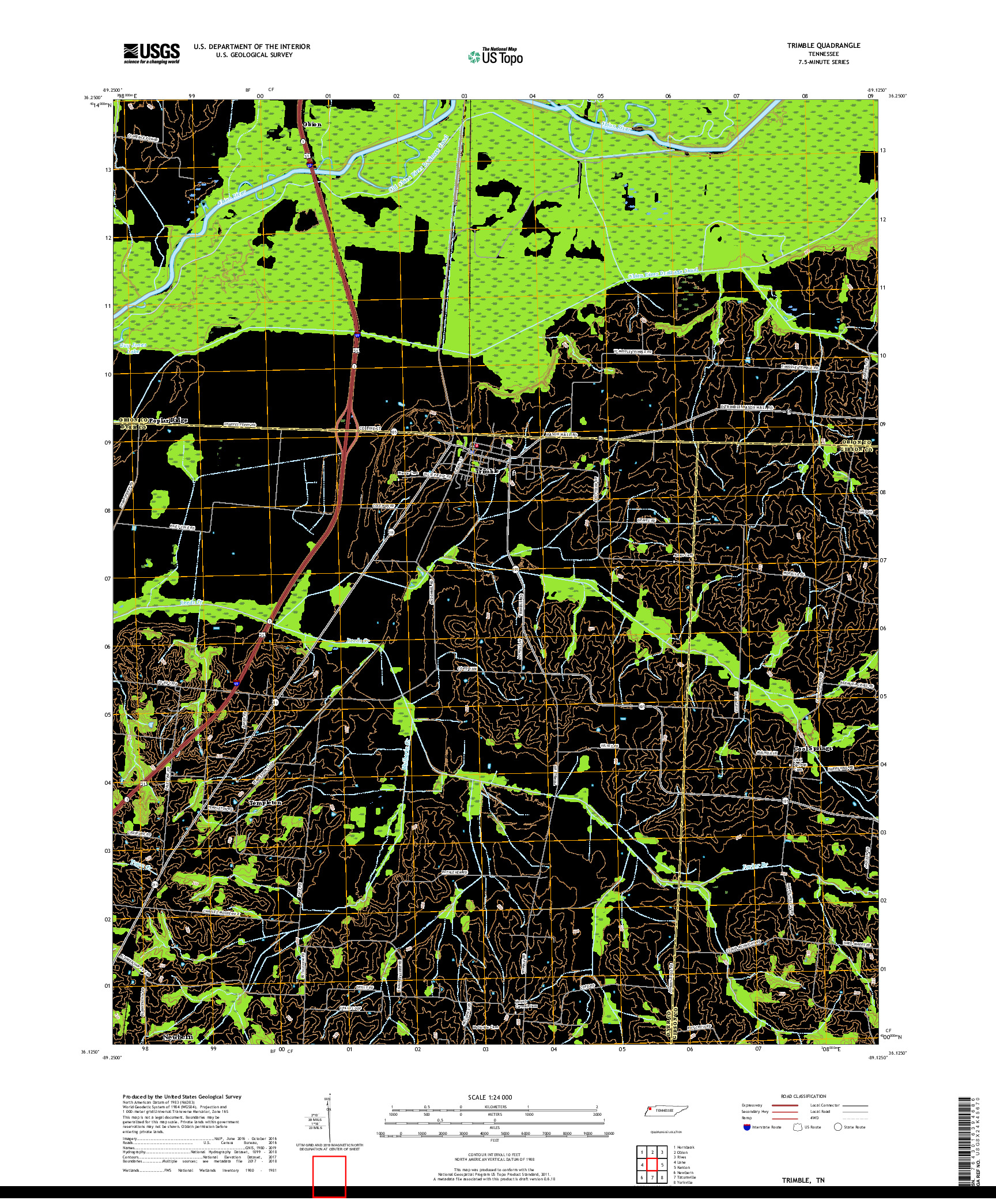 USGS US TOPO 7.5-MINUTE MAP FOR TRIMBLE, TN 2019