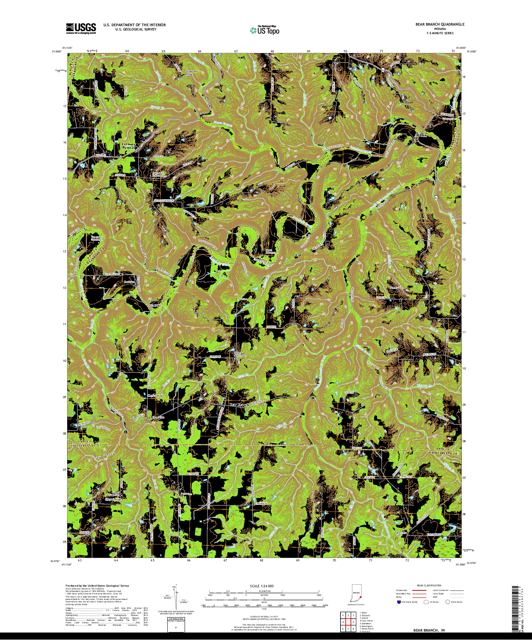 USGS US TOPO 7.5-MINUTE MAP FOR BEAR BRANCH, IN 2019