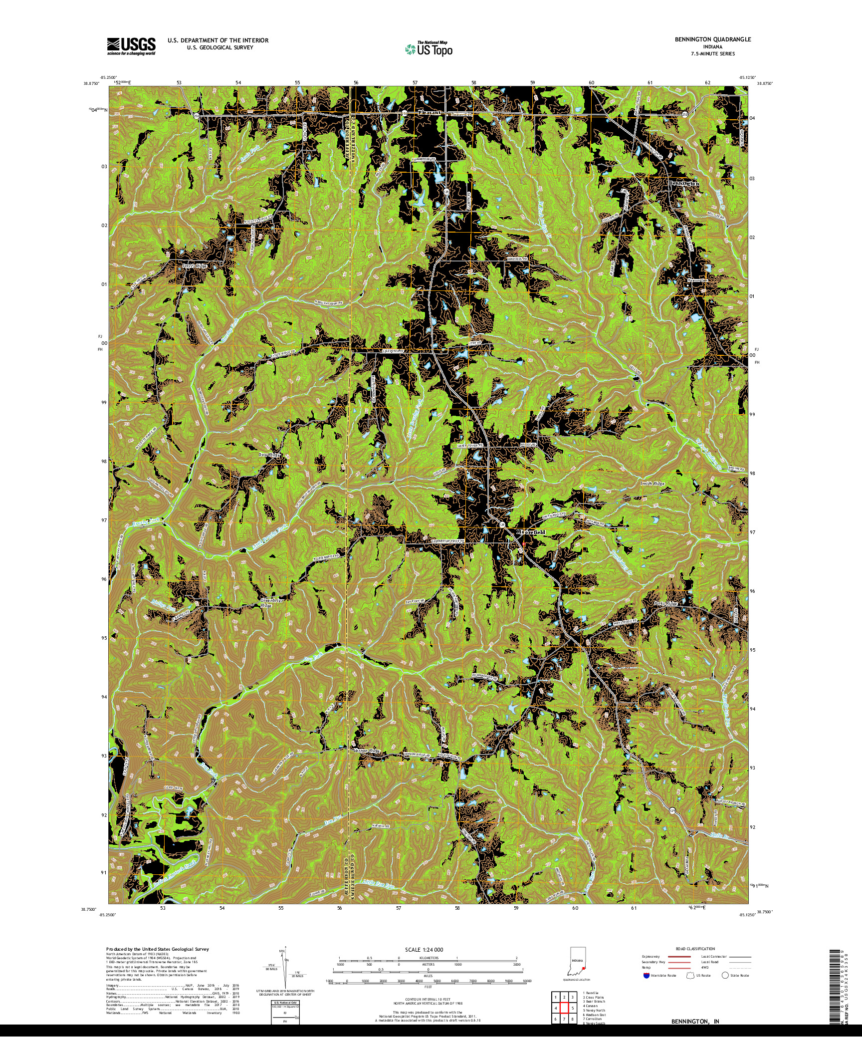 USGS US TOPO 7.5-MINUTE MAP FOR BENNINGTON, IN 2019