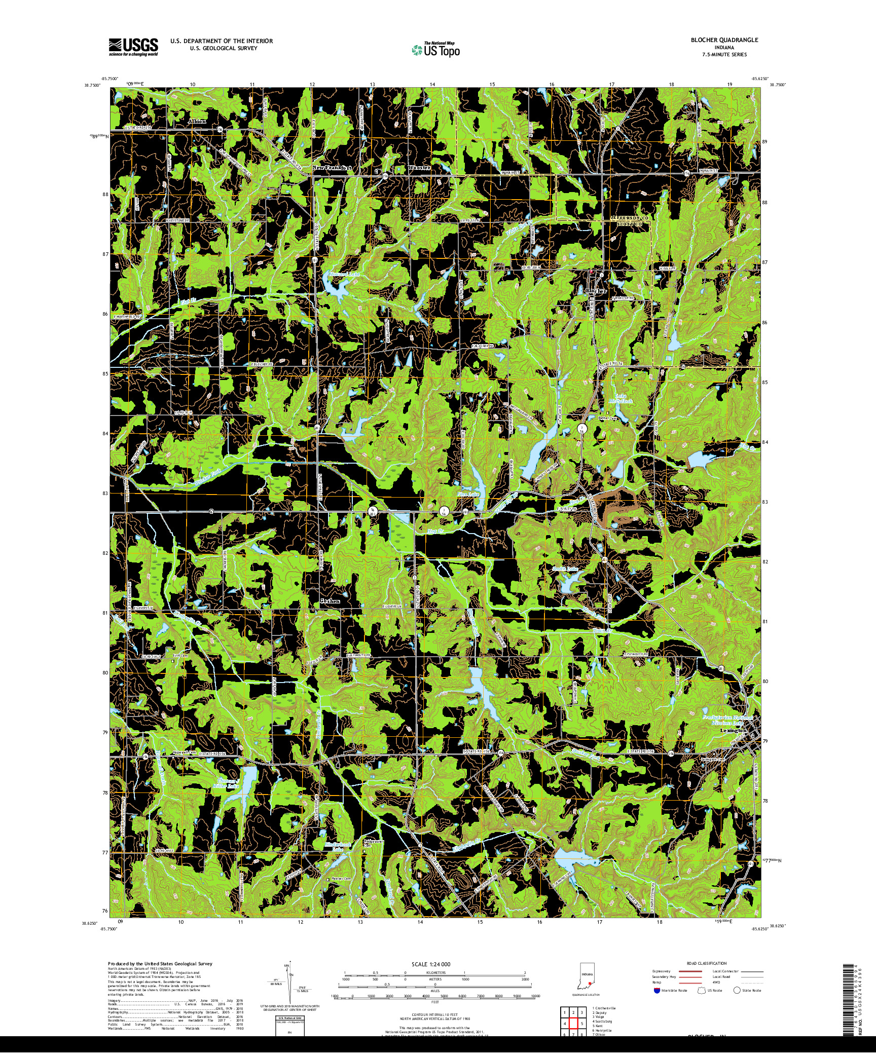 USGS US TOPO 7.5-MINUTE MAP FOR BLOCHER, IN 2019