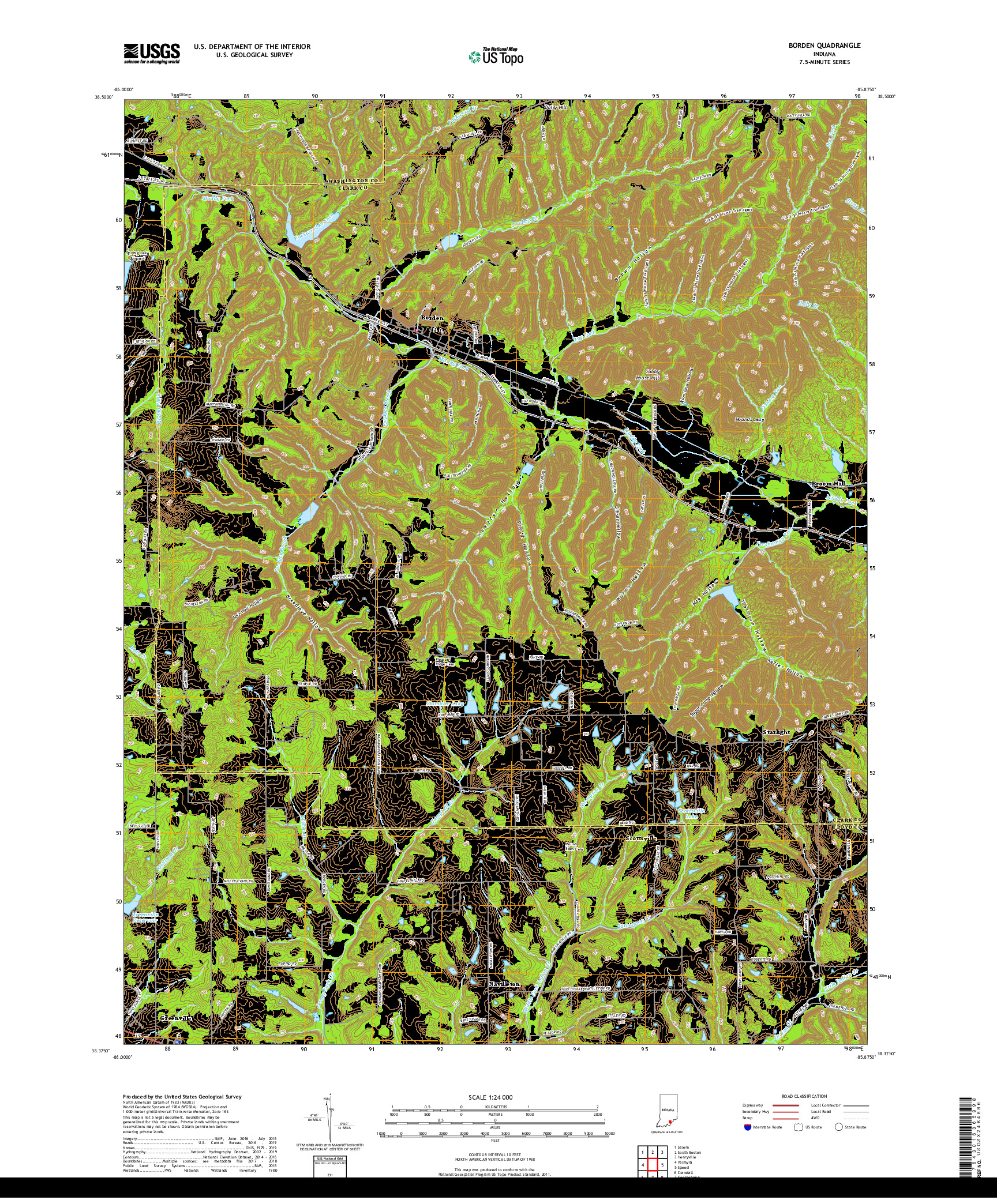 USGS US TOPO 7.5-MINUTE MAP FOR BORDEN, IN 2019