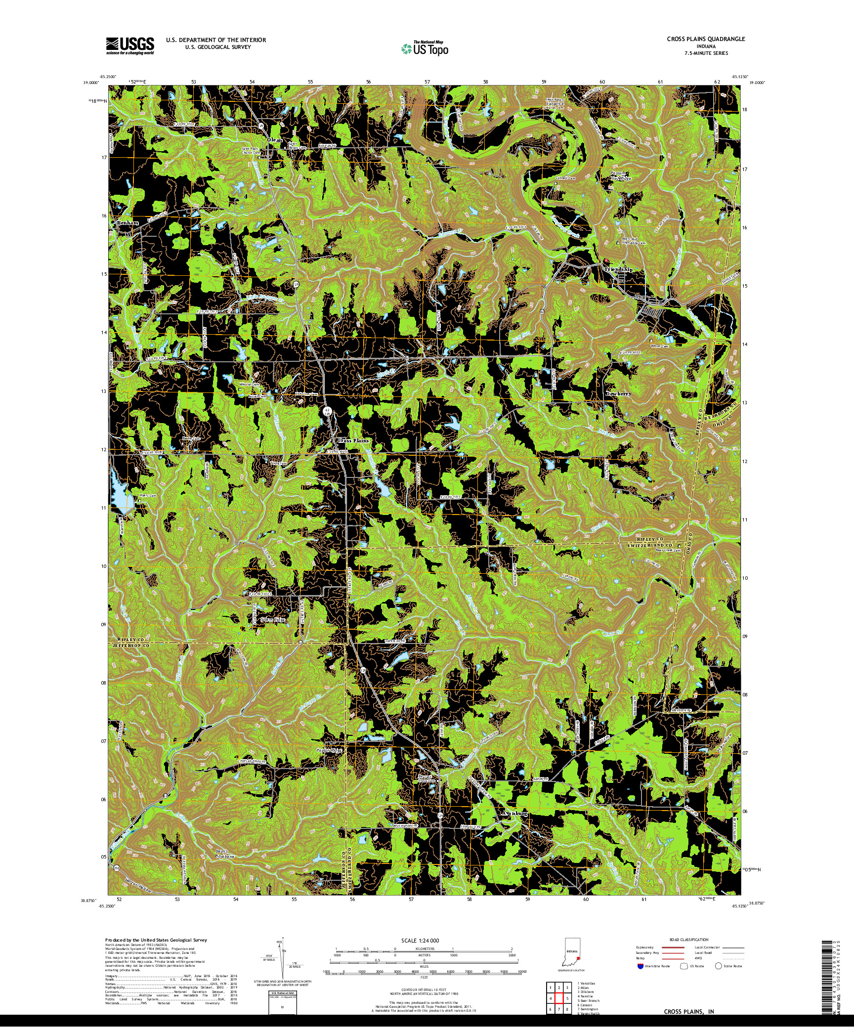 USGS US TOPO 7.5-MINUTE MAP FOR CROSS PLAINS, IN 2019