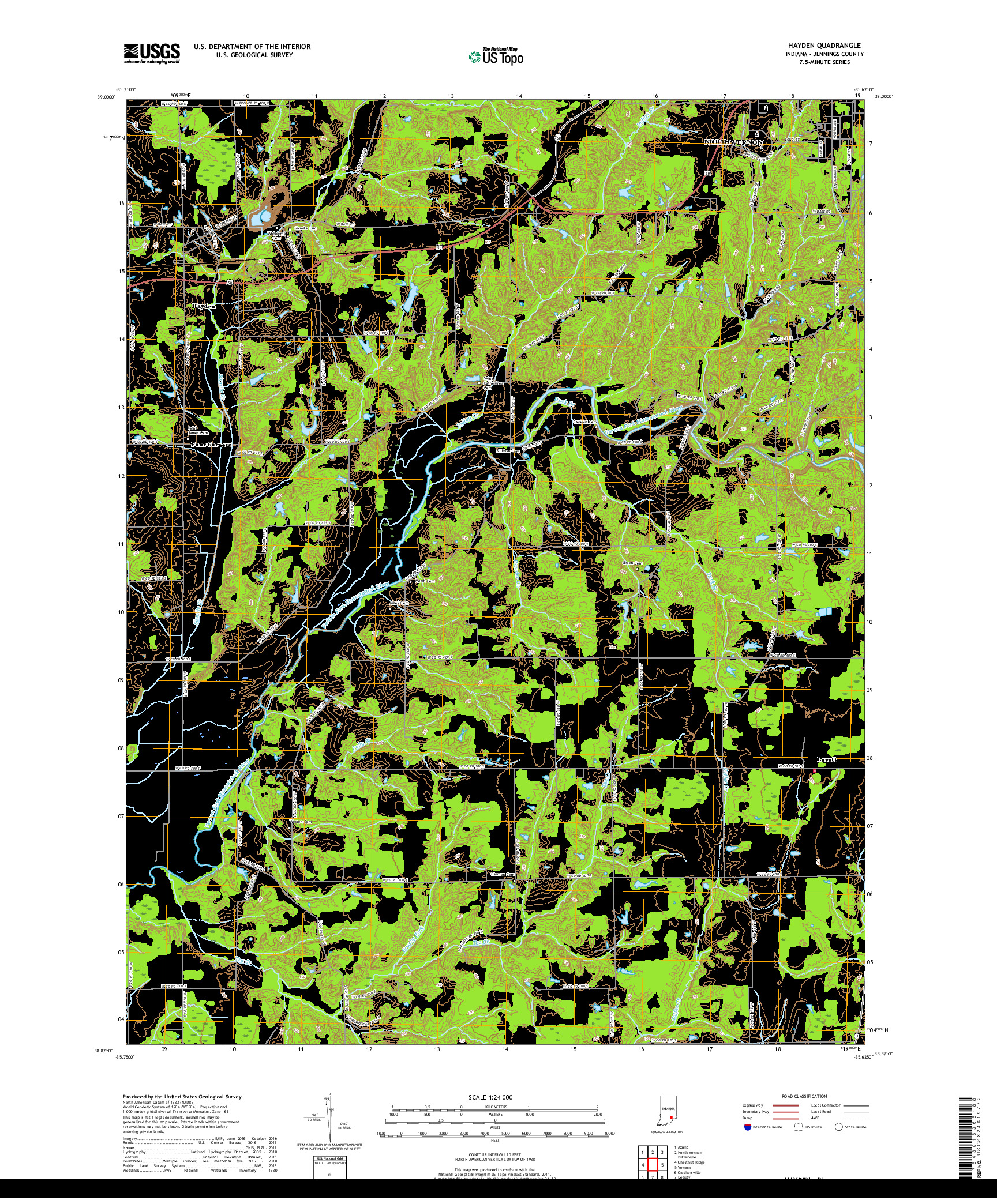 USGS US TOPO 7.5-MINUTE MAP FOR HAYDEN, IN 2019