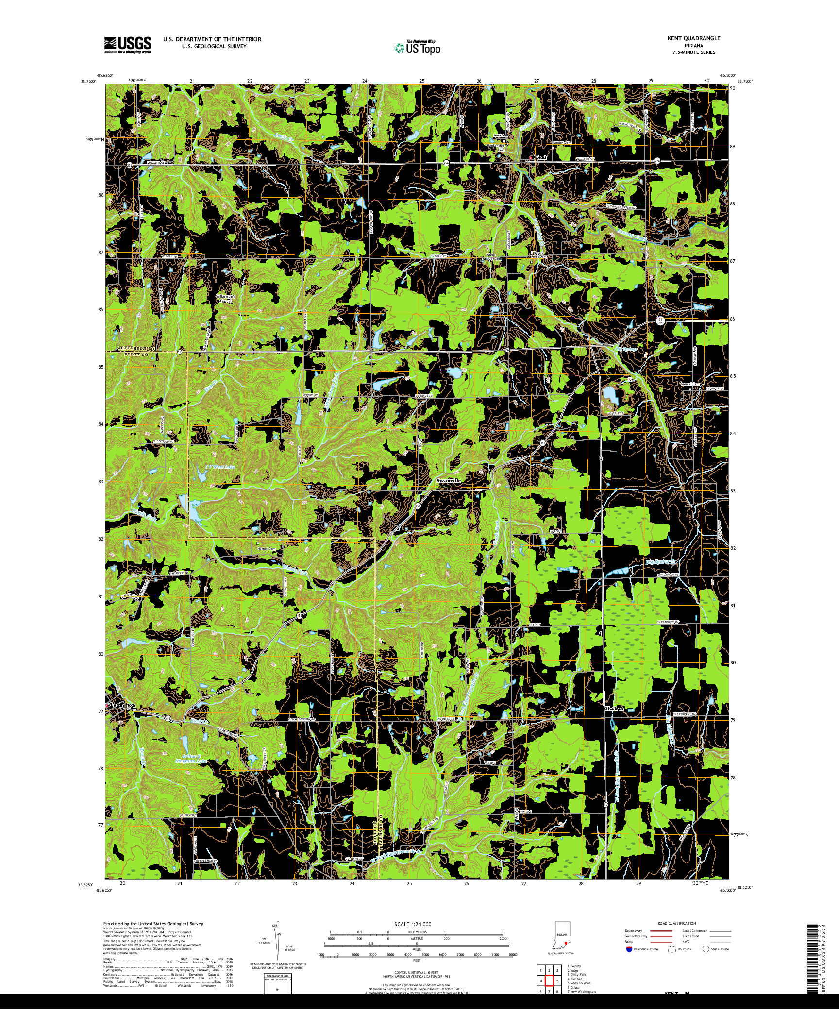 USGS US TOPO 7.5-MINUTE MAP FOR KENT, IN 2019