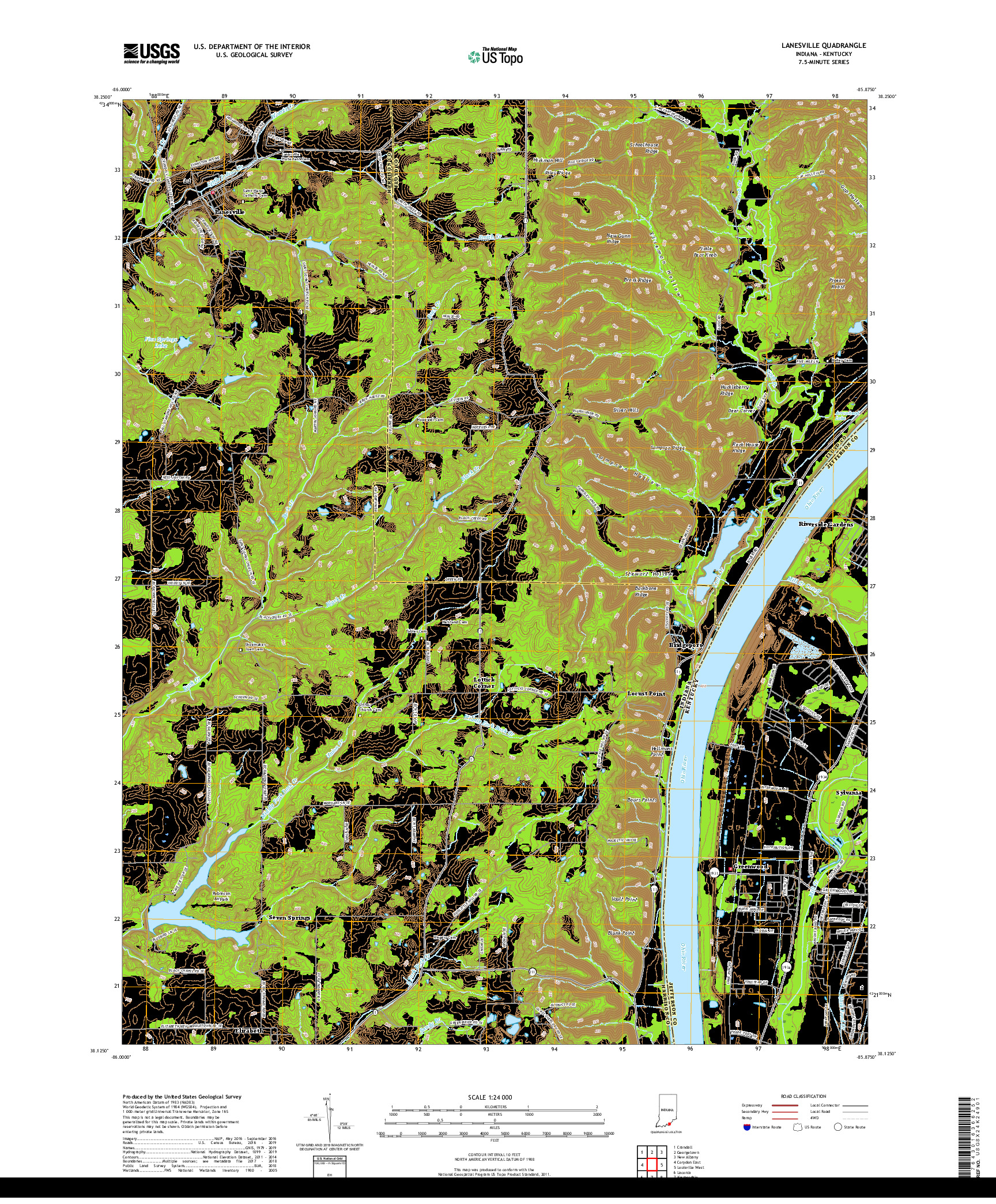 USGS US TOPO 7.5-MINUTE MAP FOR LANESVILLE, IN,KY 2019