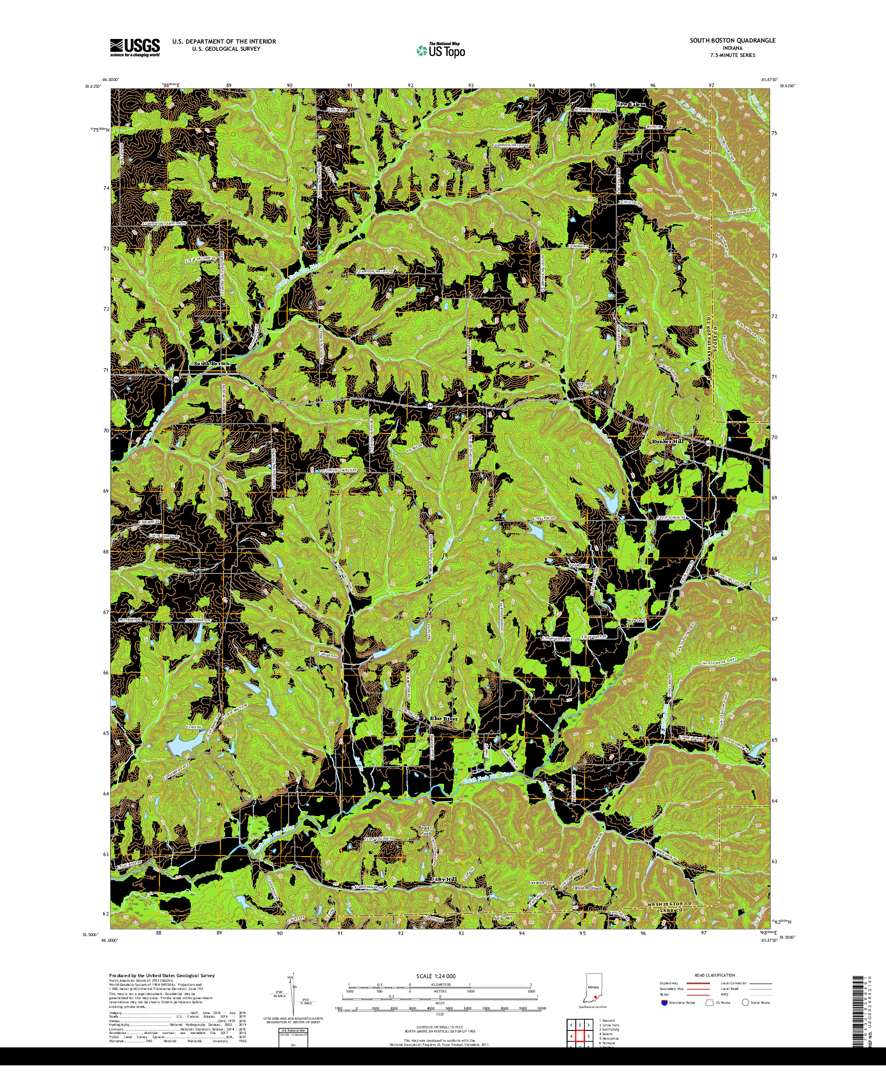 USGS US TOPO 7.5-MINUTE MAP FOR SOUTH BOSTON, IN 2019