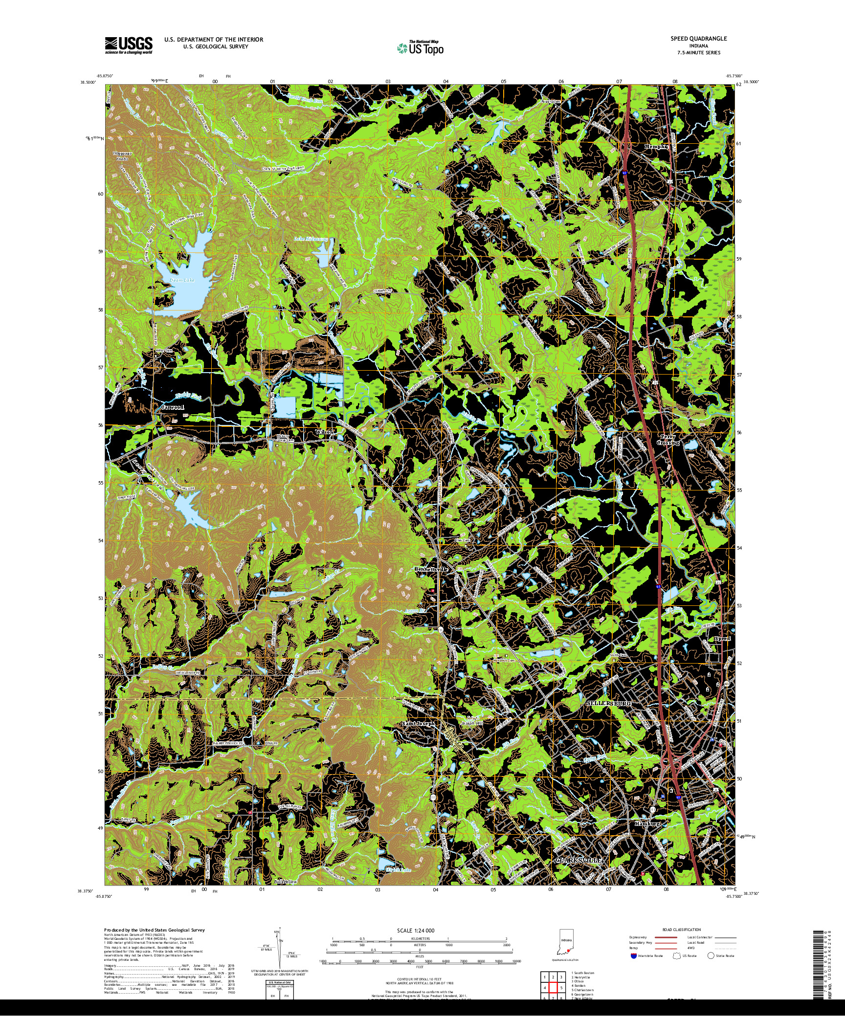 USGS US TOPO 7.5-MINUTE MAP FOR SPEED, IN 2019