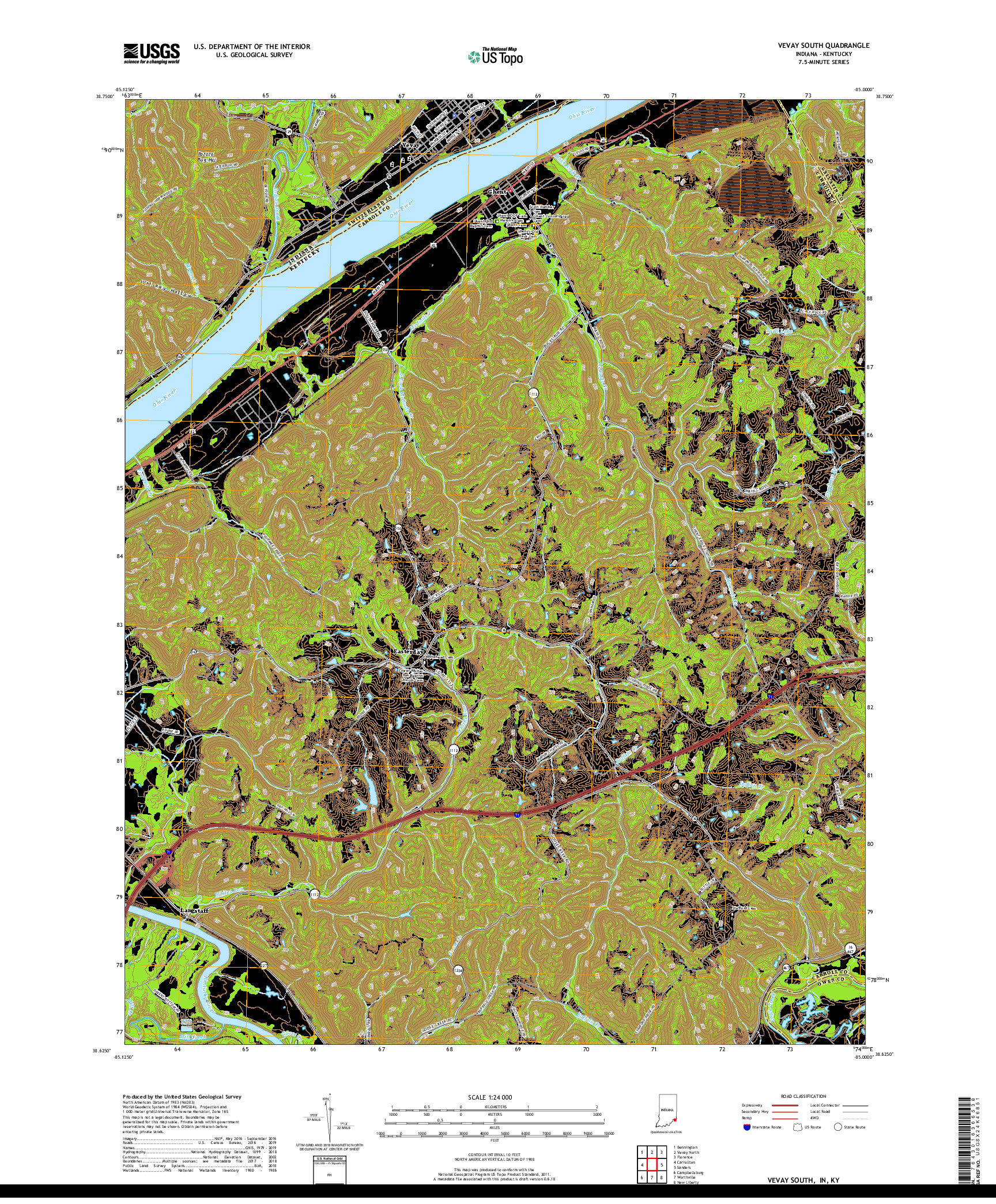USGS US TOPO 7.5-MINUTE MAP FOR VEVAY SOUTH, IN,KY 2019