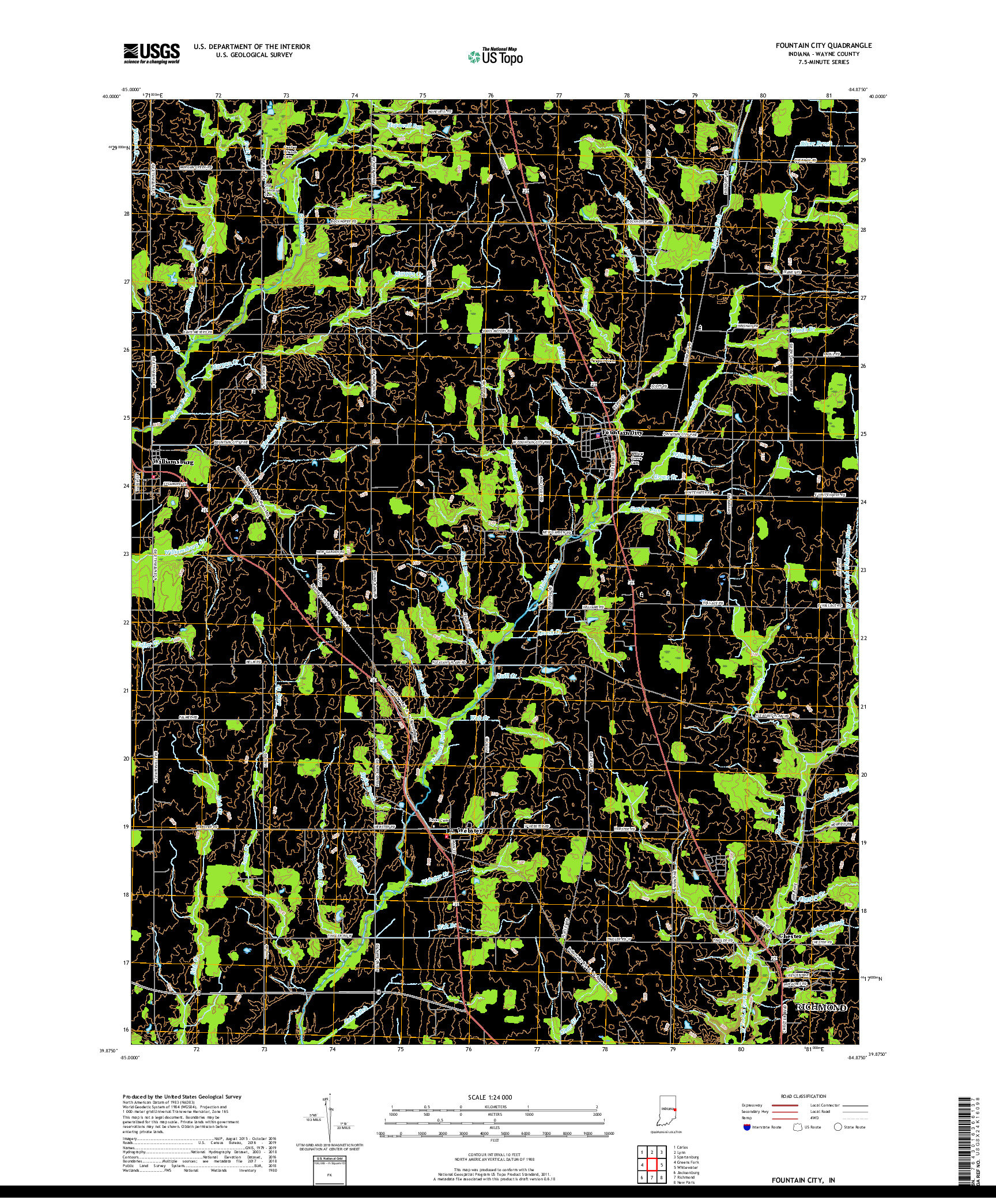 USGS US TOPO 7.5-MINUTE MAP FOR FOUNTAIN CITY, IN 2019