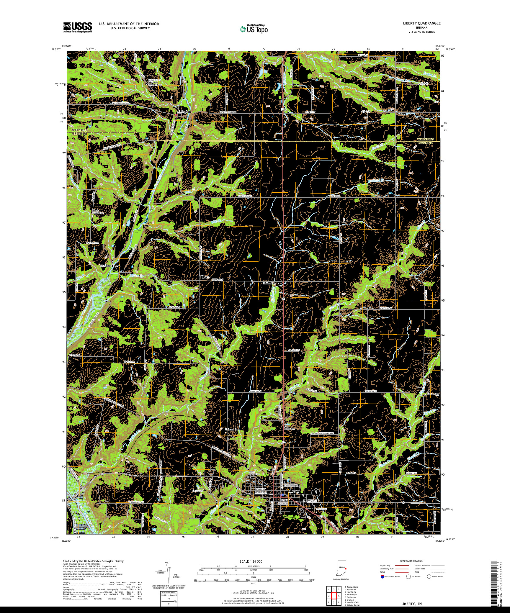 USGS US TOPO 7.5-MINUTE MAP FOR LIBERTY, IN 2019