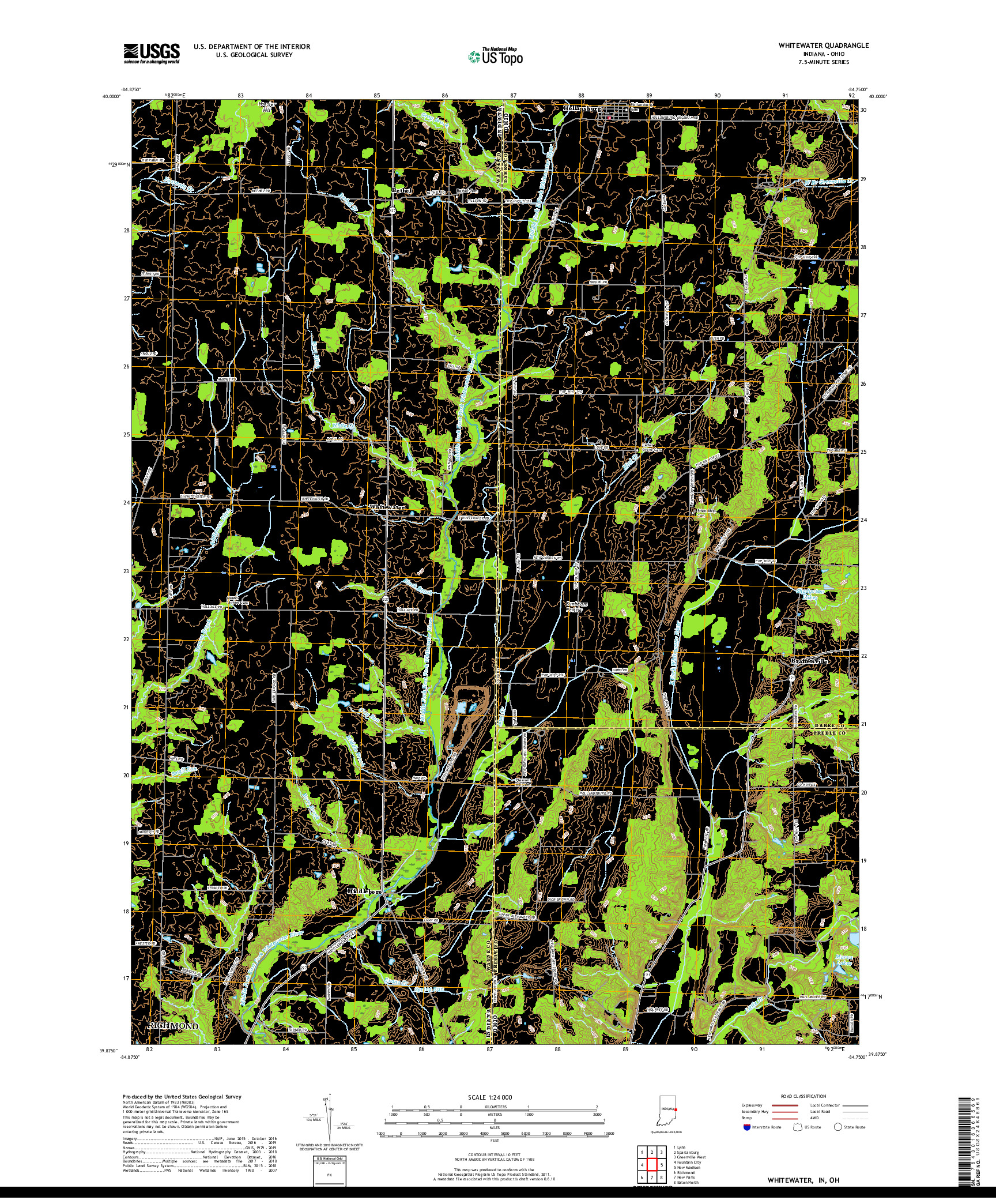 USGS US TOPO 7.5-MINUTE MAP FOR WHITEWATER, IN,OH 2019